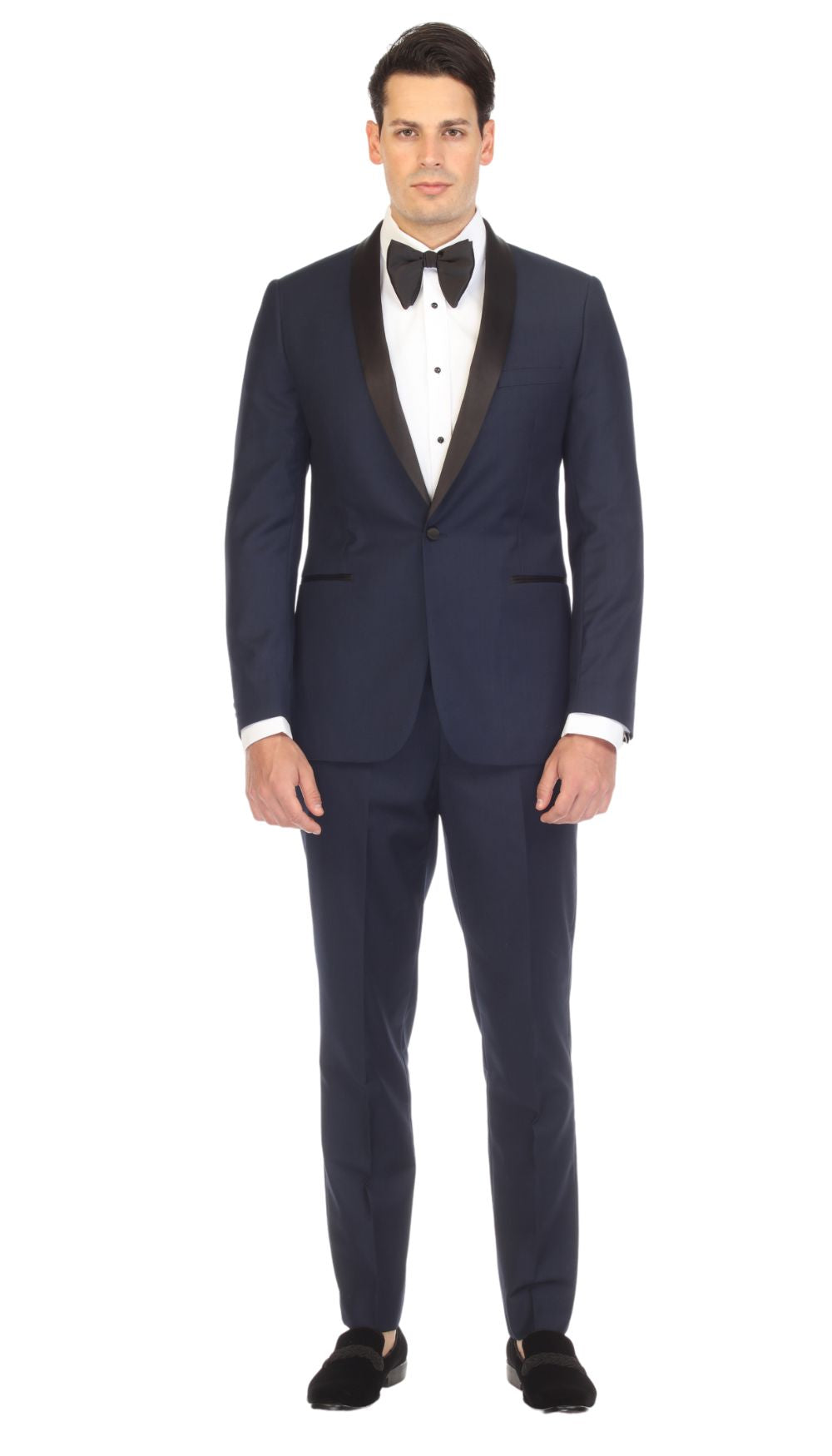 Ferrecci Men's Reno Navy / Black Slim Fit Shawl Lapel 2 Piece Tuxedo Suit Set-2