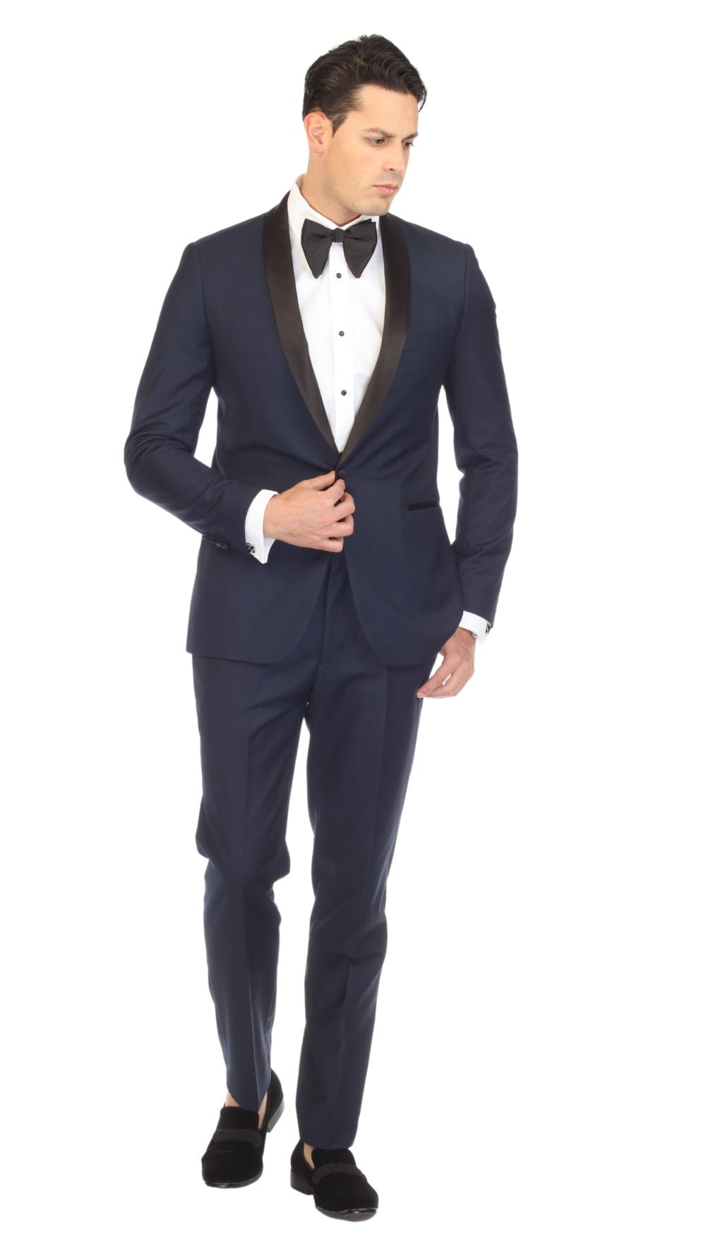 Ferrecci Men's Reno Navy / Black Slim Fit Shawl Lapel 2 Piece Tuxedo Suit Set-1