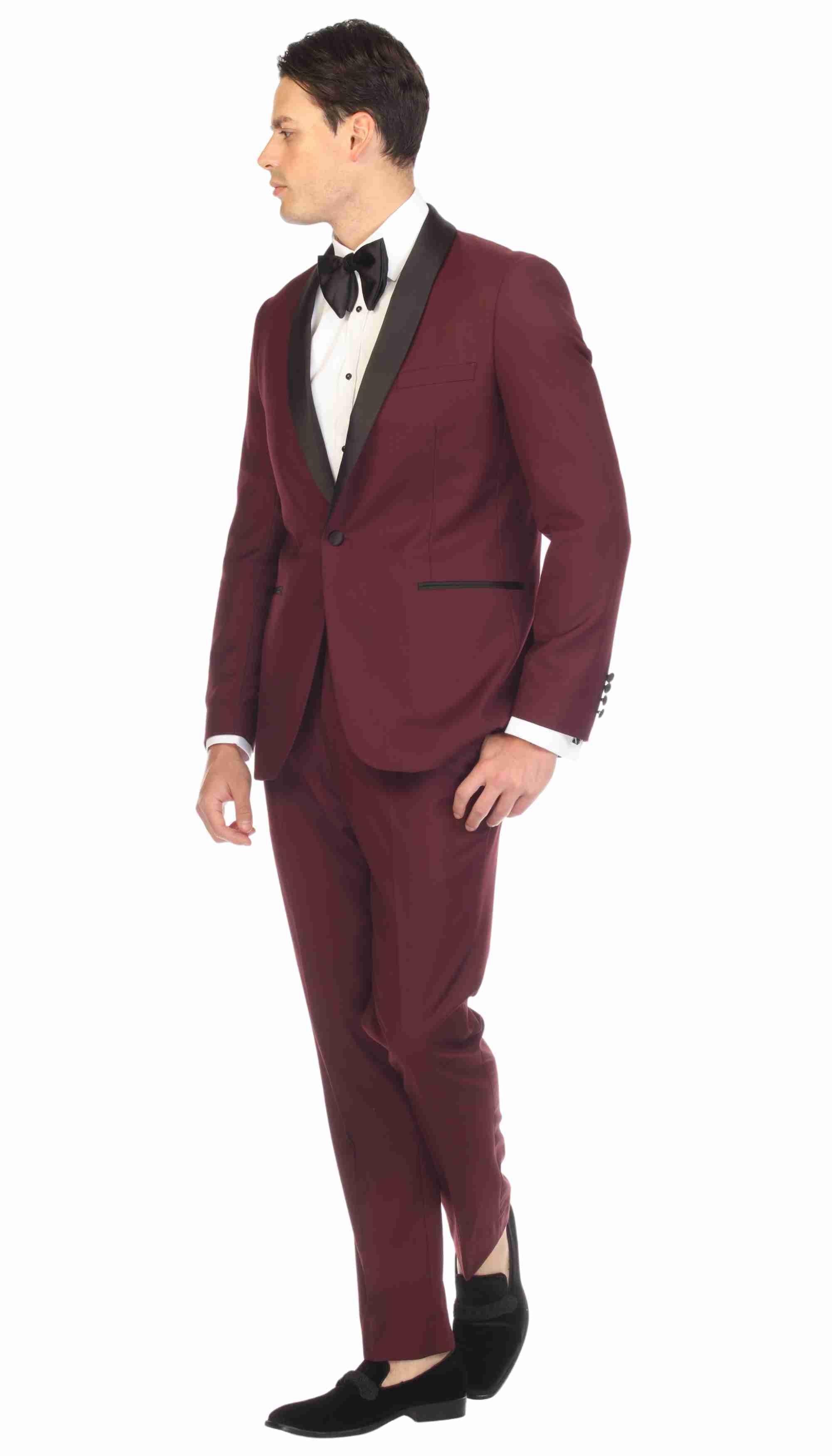 Ferrecci Men's Reno Burgundy Slim Fit Shawl Lapel 2 Piece Tuxedo Suit Set-1
