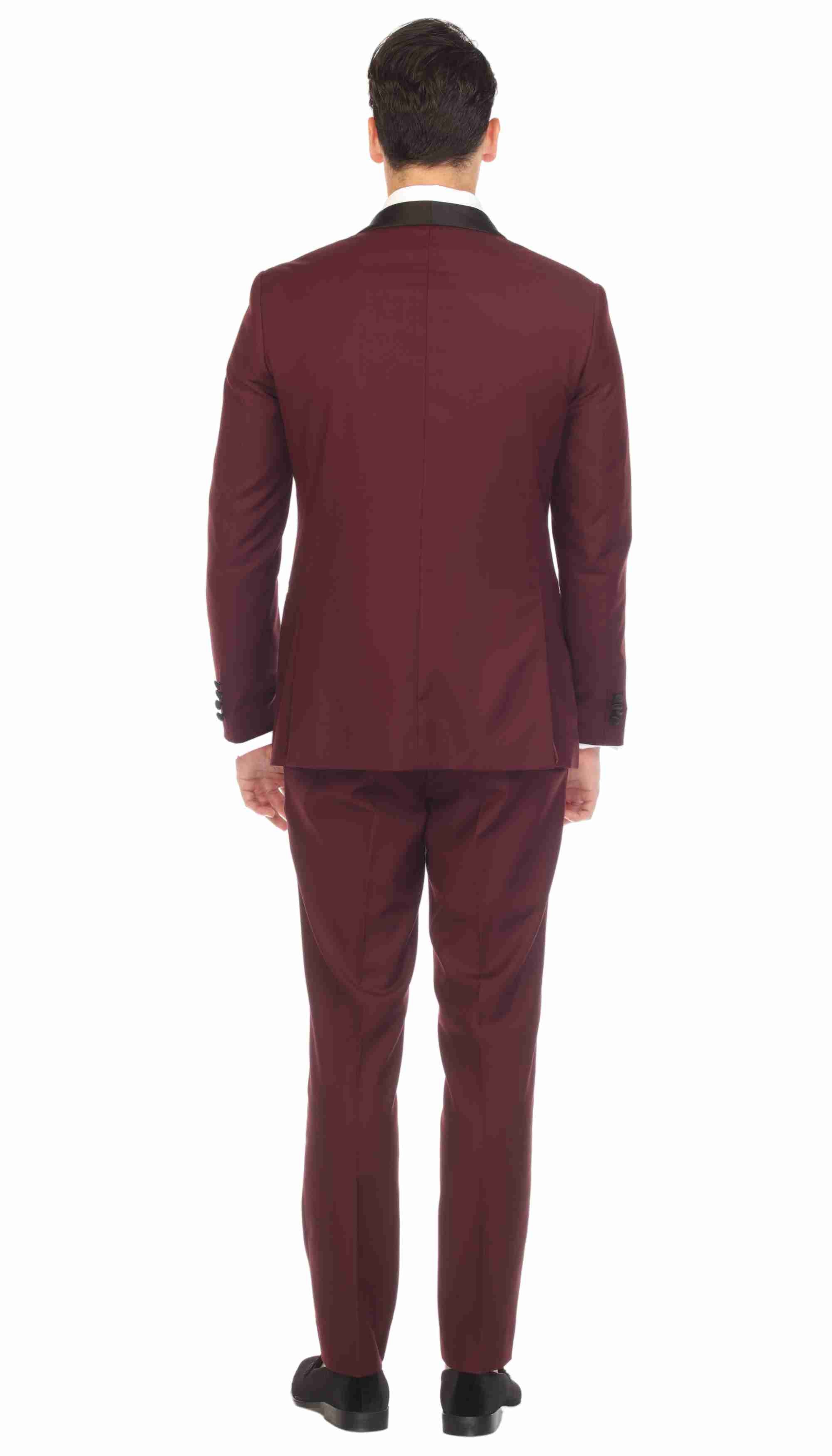 Ferrecci Men's Reno Burgundy Slim Fit Shawl Lapel 2 Piece Tuxedo Suit Set-2