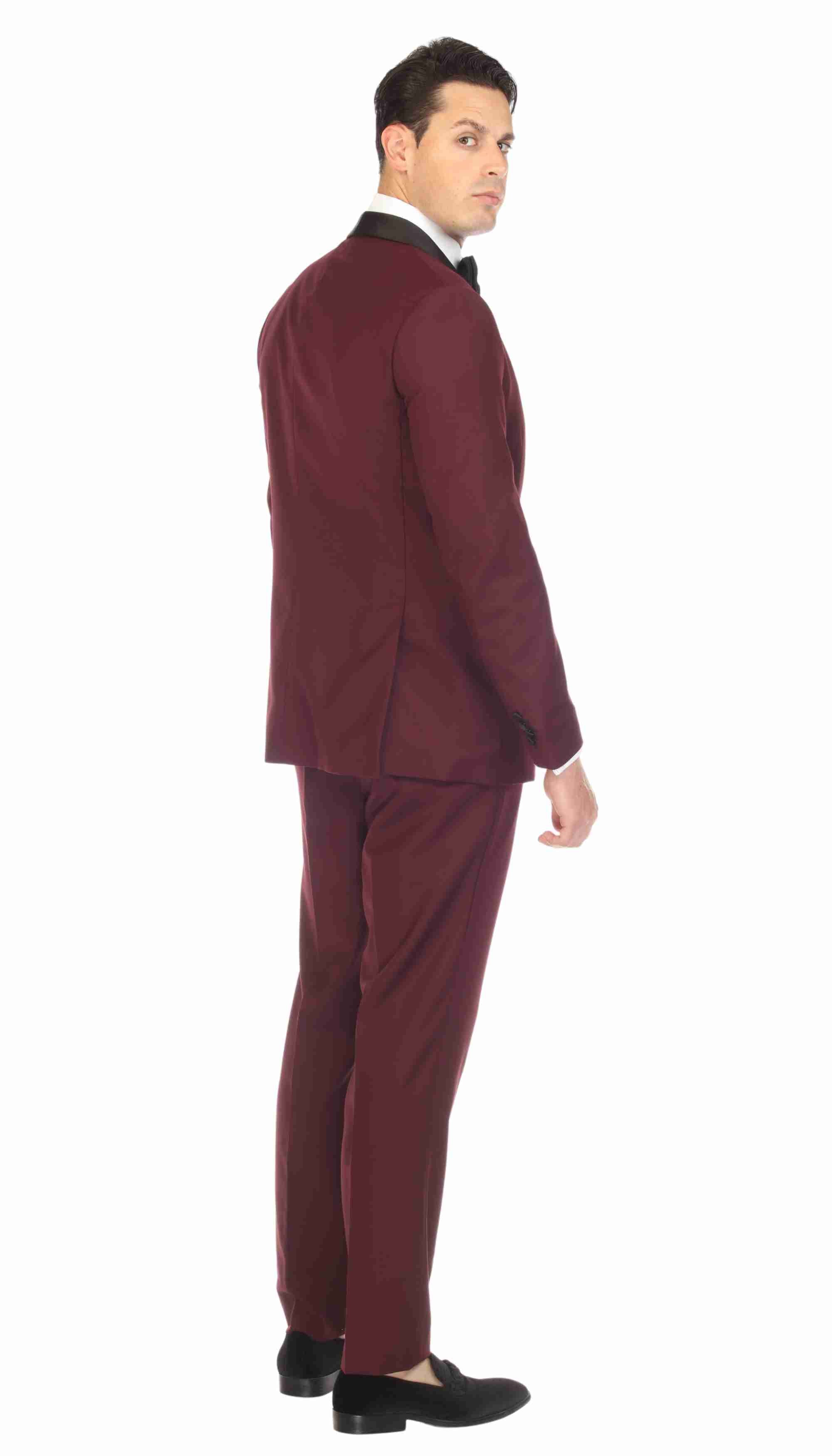 Ferrecci Men's Reno Burgundy Slim Fit Shawl Lapel 2 Piece Tuxedo Suit Set-3