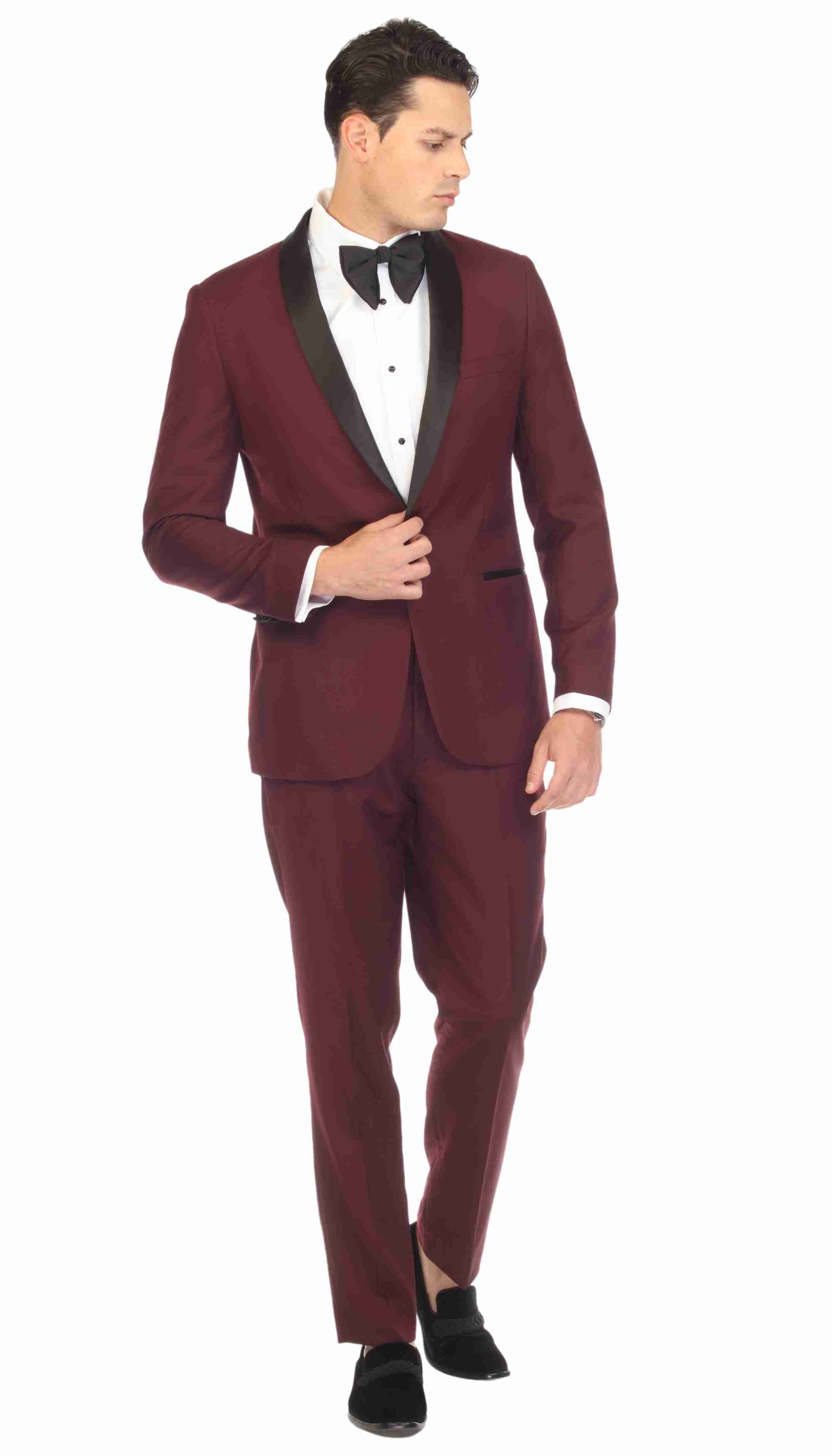 Ferrecci Men's Reno Burgundy Slim Fit Shawl Lapel 2 Piece Tuxedo Suit Set-4