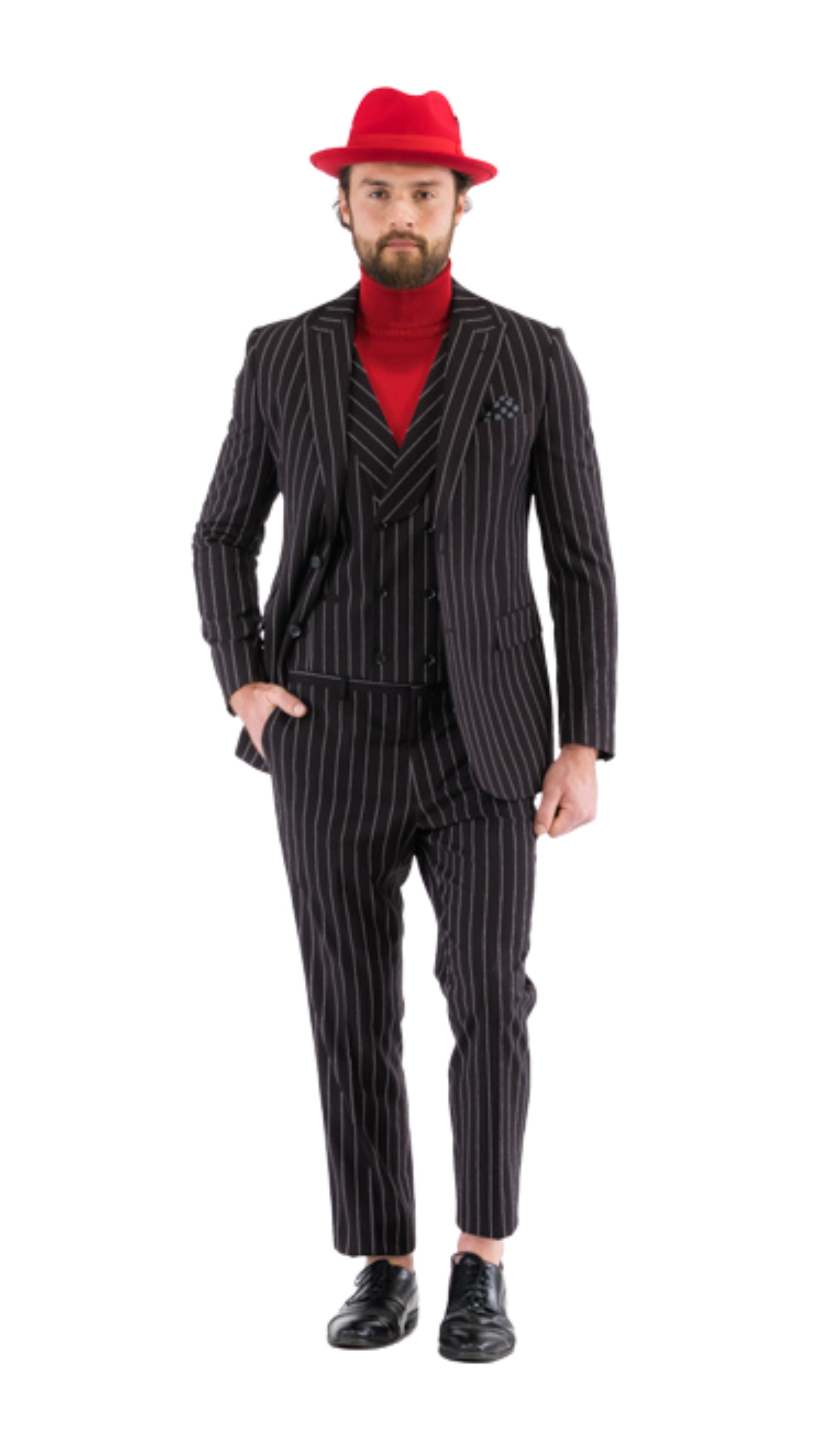 Bellagio Black White Mens 2 Button Slim Peak Lapel Suit With Pick Stitching Ticket Pocket Double Breasted Vest With Shawl Lapel-1