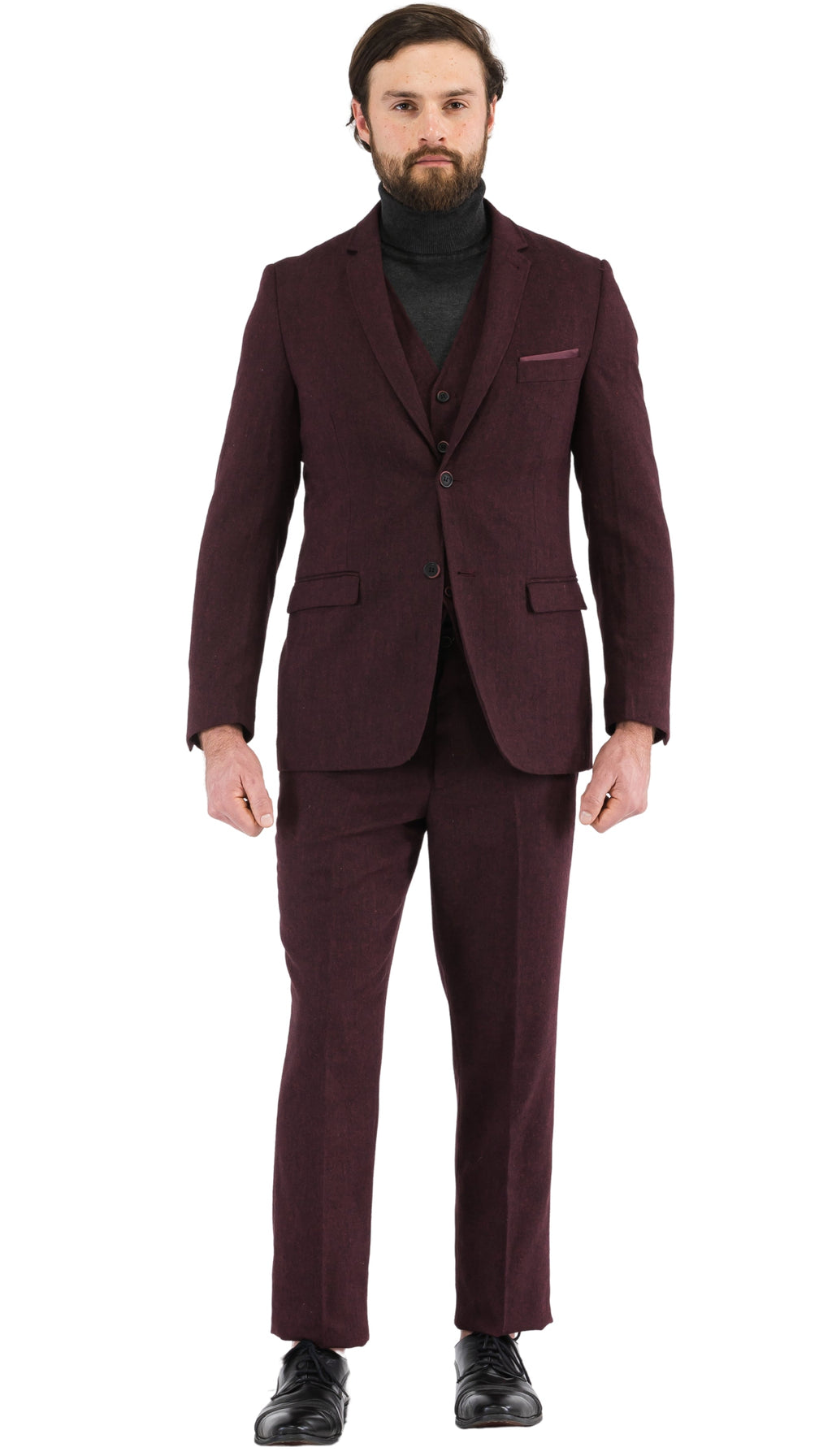 Bradford Burgundy Slim Fit 3 Piece Tweed Suit-1