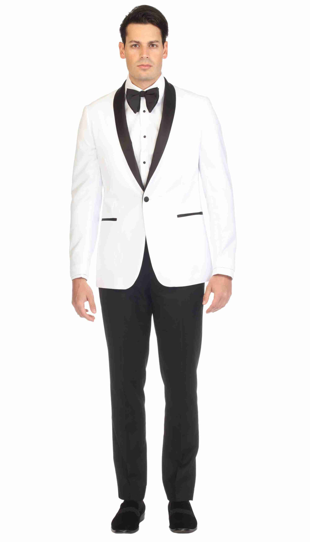 Ferrecci Men's Reno White/Black Slim Fit Shawl Lapel 2 Piece Tuxedo Suit Set-1