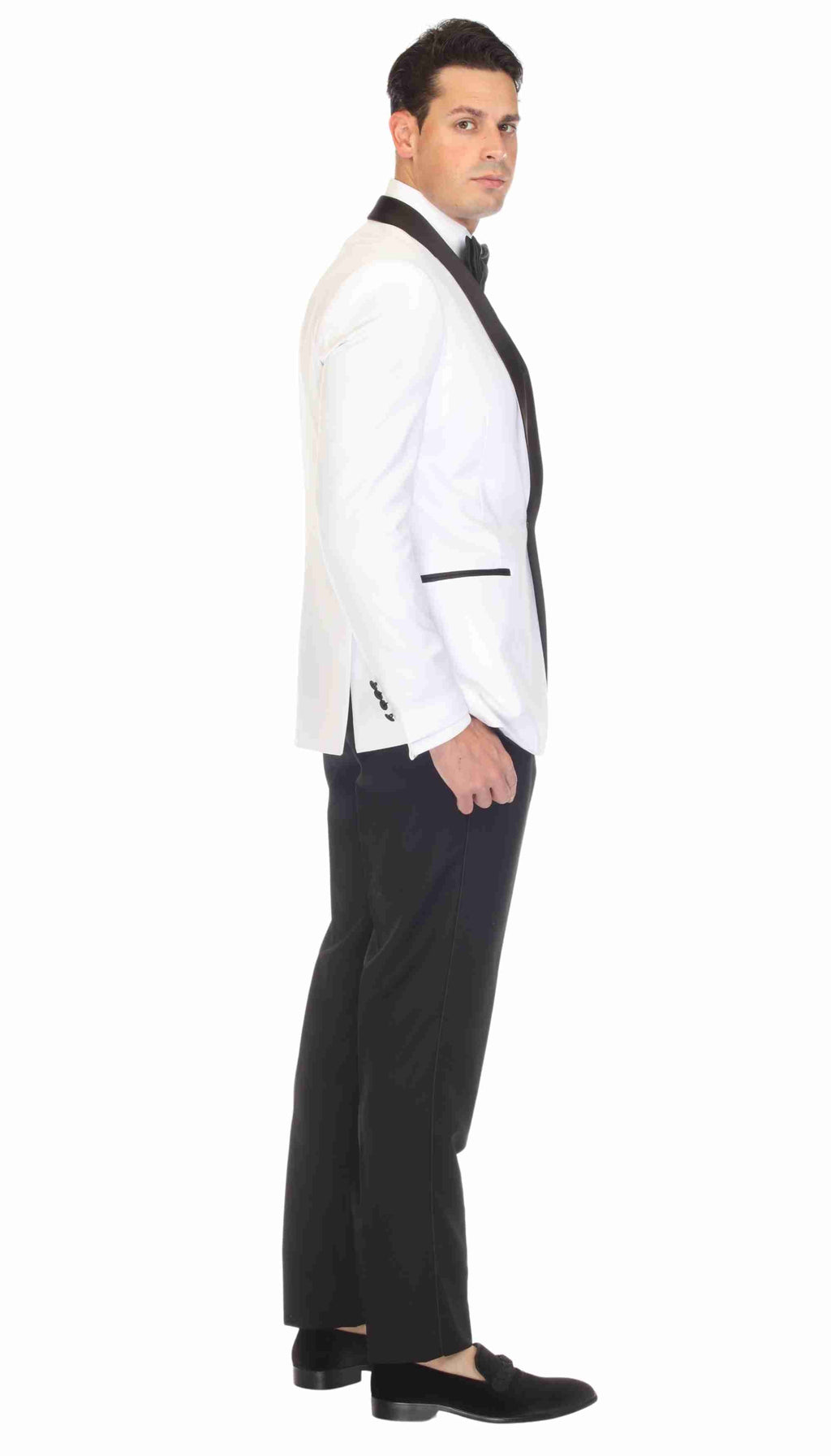Ferrecci Men's Reno White/Black Slim Fit Shawl Lapel 2 Piece Tuxedo Suit Set-2