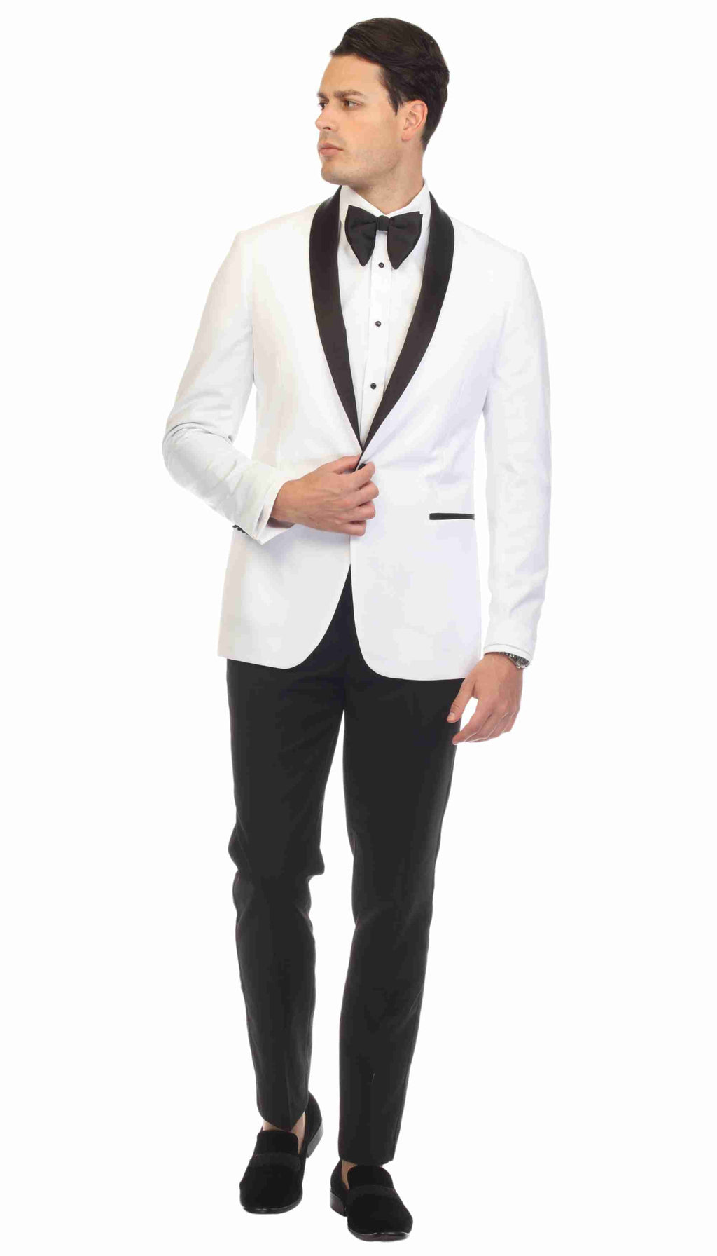 Ferrecci Men's Reno White/Black Slim Fit Shawl Lapel 2 Piece Tuxedo Suit Set-4
