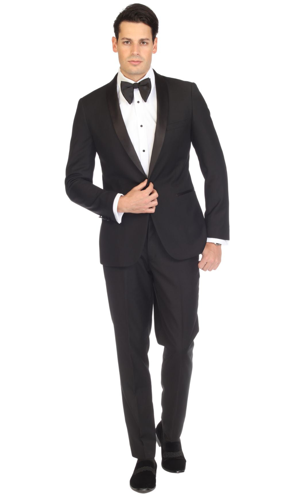 Ferrecci Men's Reno Black Slim Fit Shawl Lapel 2 Piece Tuxedo Suit Set-1
