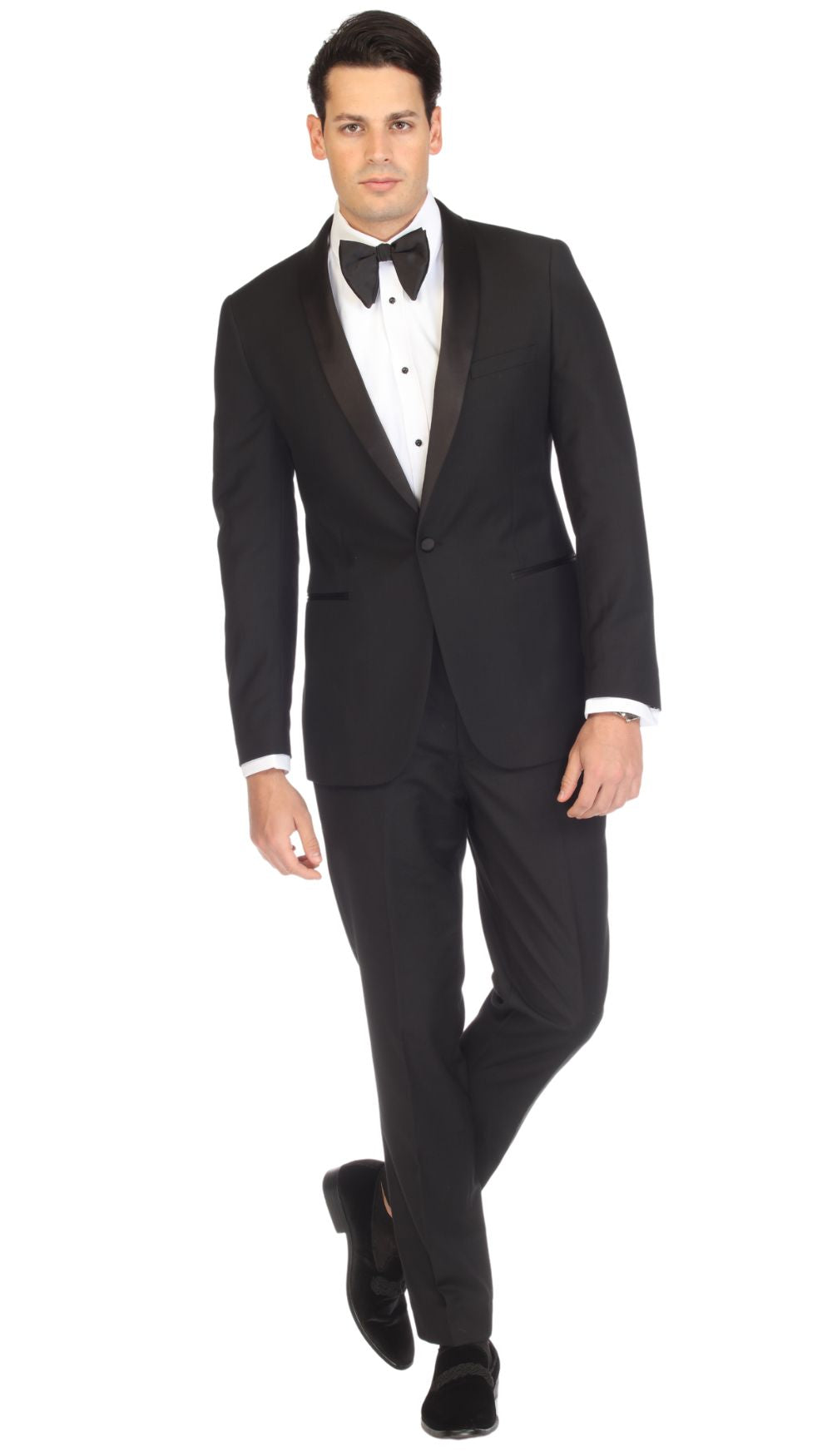 Ferrecci Men's Reno Black Slim Fit Shawl Lapel 2 Piece Tuxedo Suit Set-3