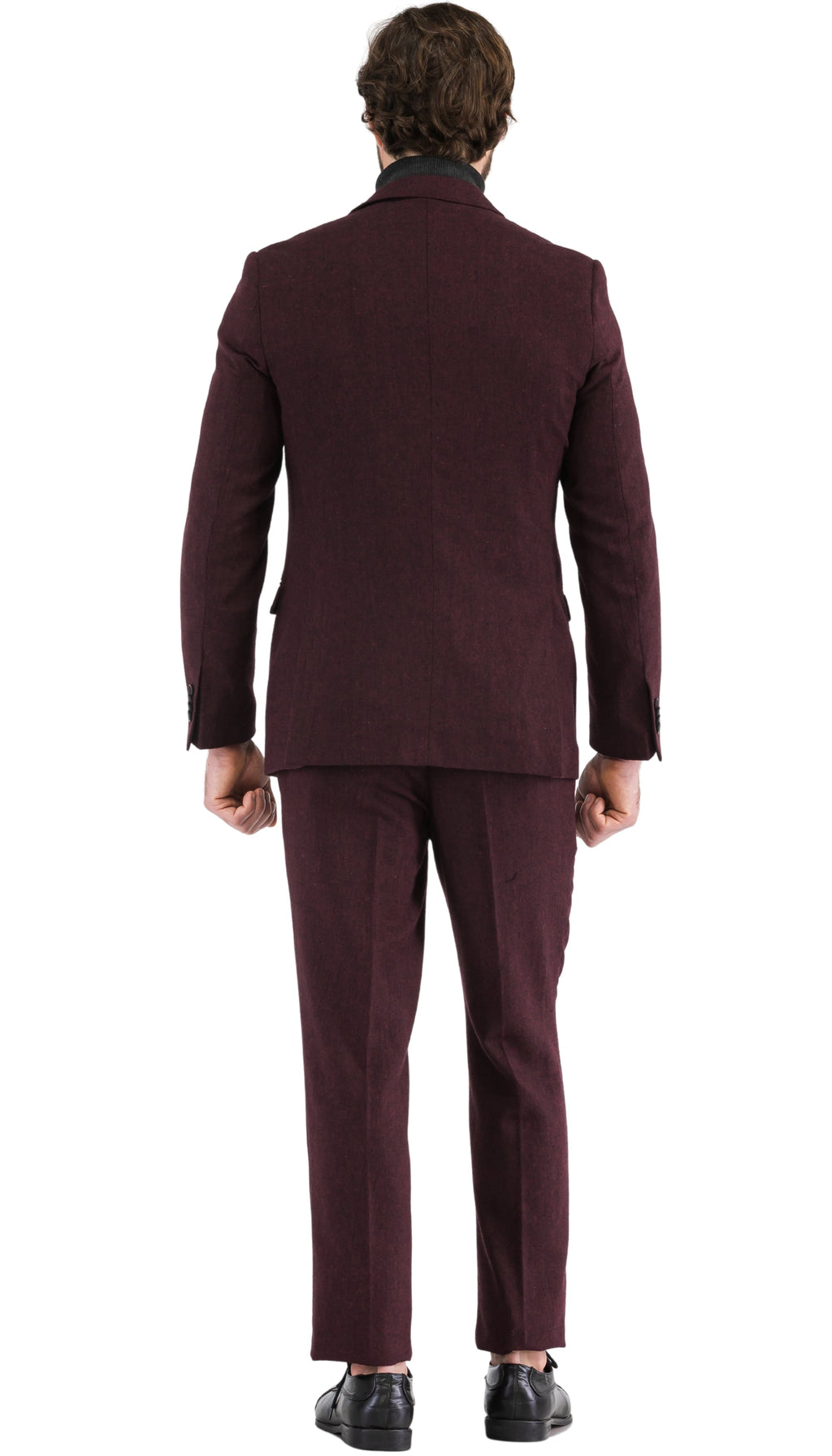 Bradford Burgundy Slim Fit 3 Piece Tweed Suit-2