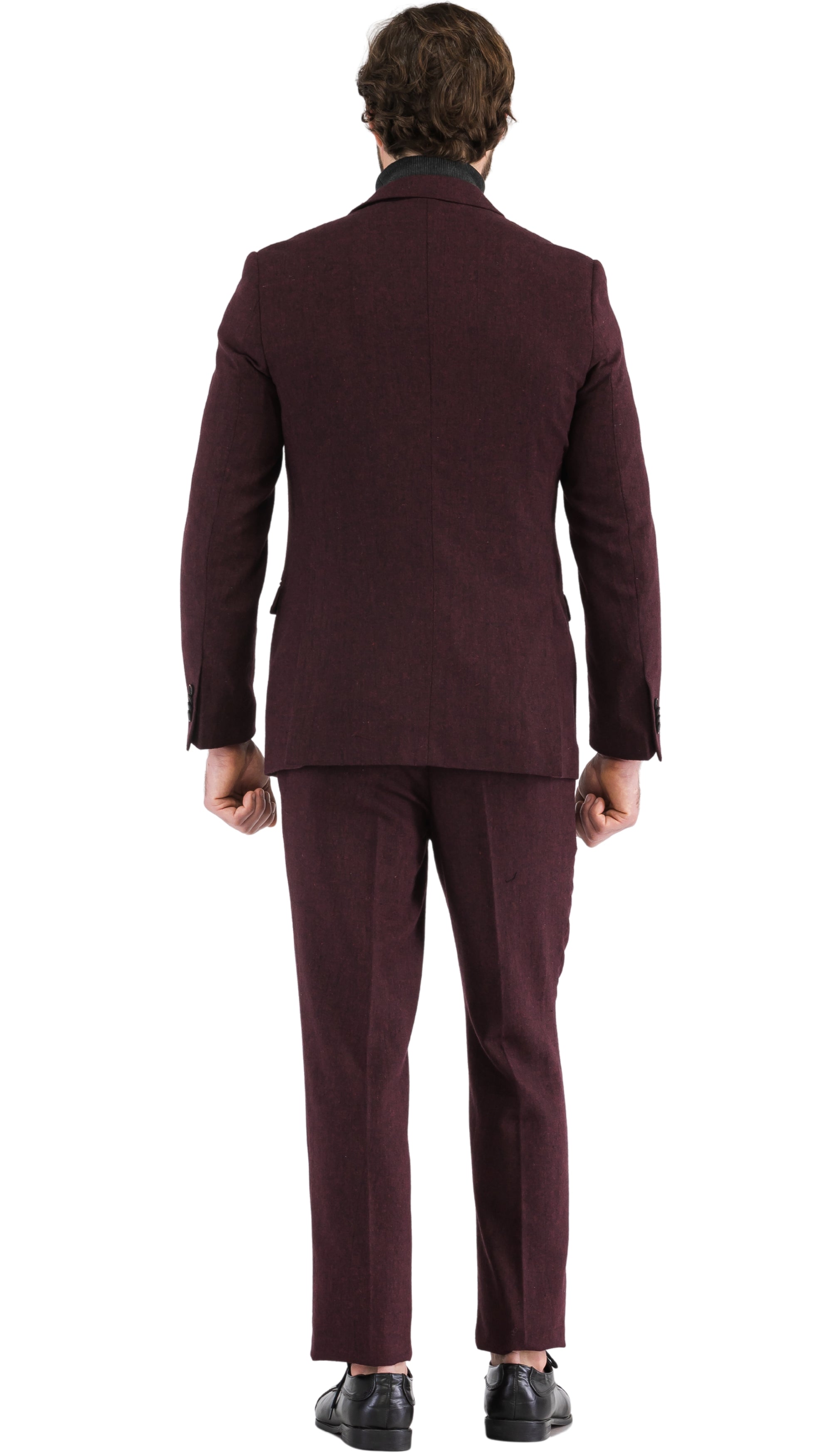 Bradford Burgundy Slim Fit 3 Piece Tweed Suit-2