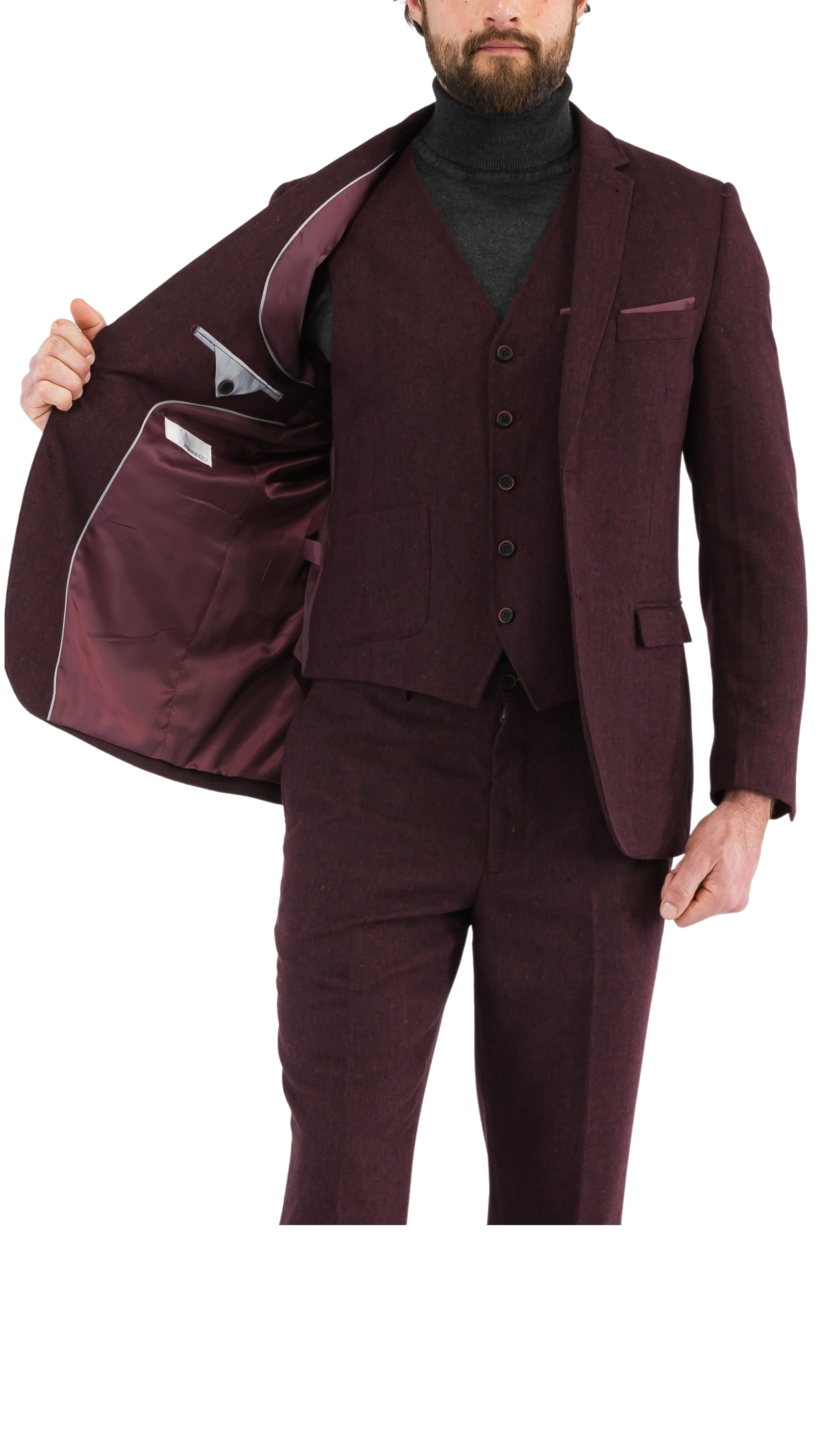 Bradford Burgundy Slim Fit 3 Piece Tweed Suit-4