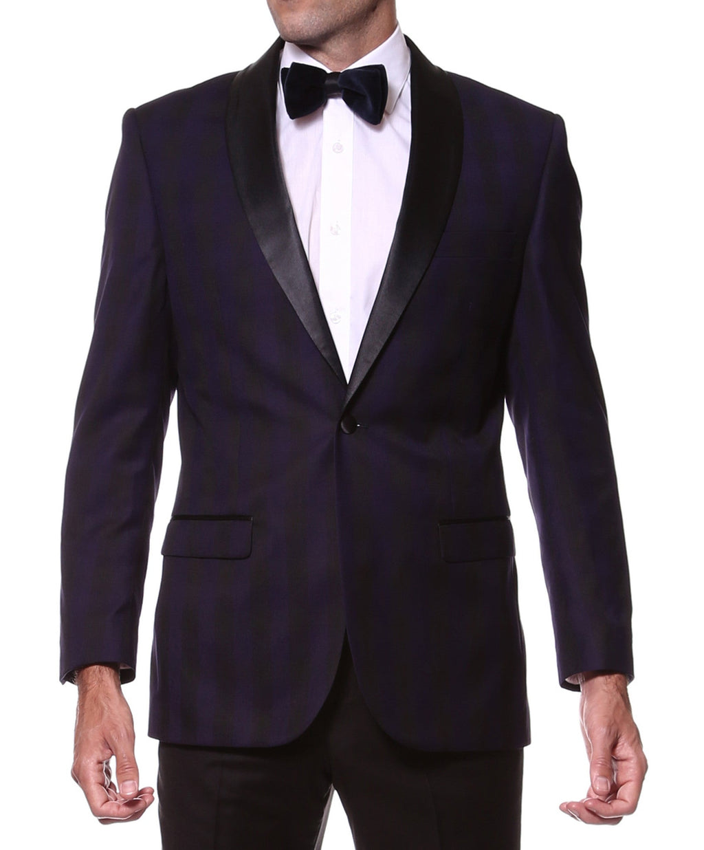 The Astor Purple Plaid Slim Shawl Tuxedo Blazer-0