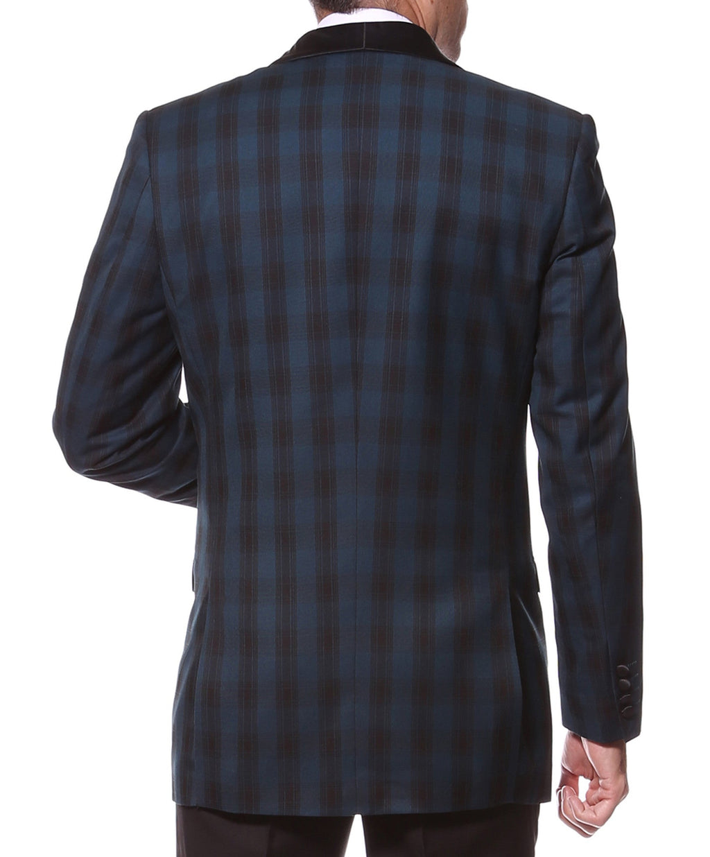 The Astor Teal Plaid Slim Shawl Tuxedo Blazer-2