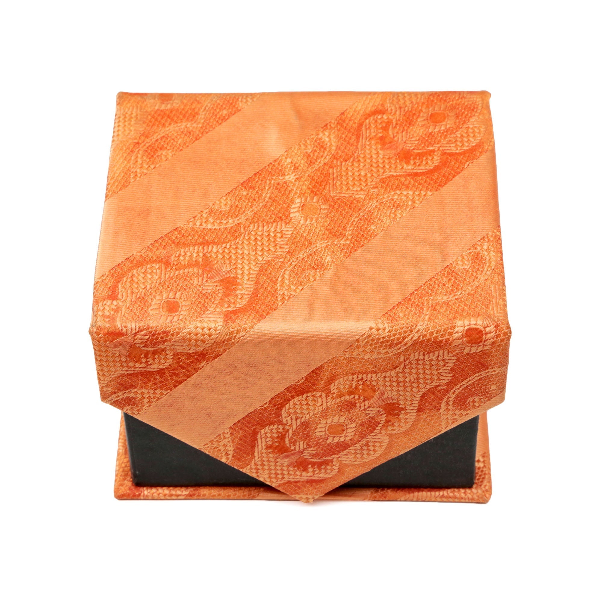 Men's Orange-Orange Striped Floral Pattern Design 4-pc Necktie Box Set-1