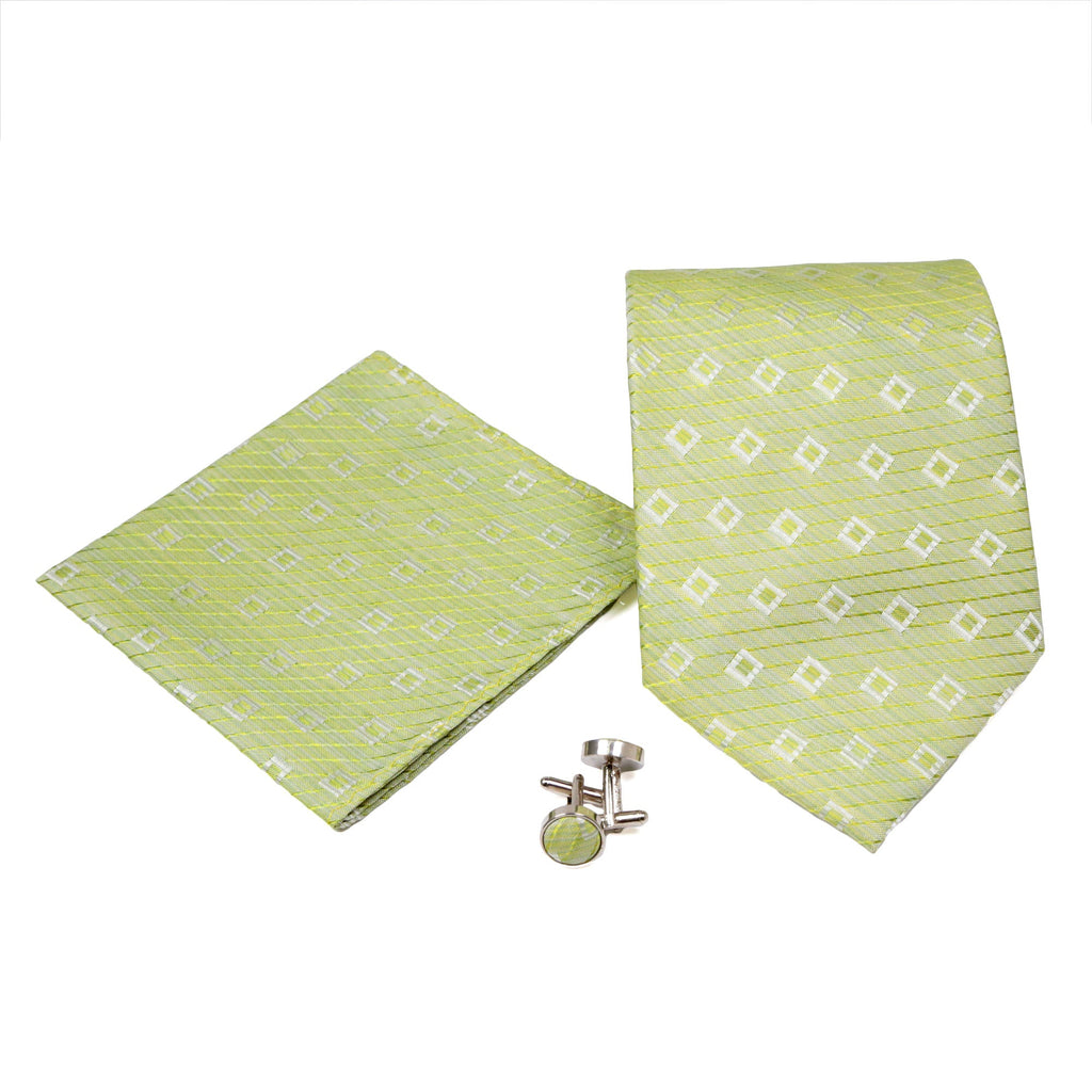 Men's Green-Green Striped Pattern Design 4-pc Necktie Box Set-0