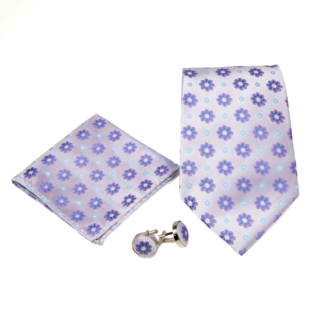 Men's Funky Purple Floral Pattern Design 4-pc Necktie Box Set-0
