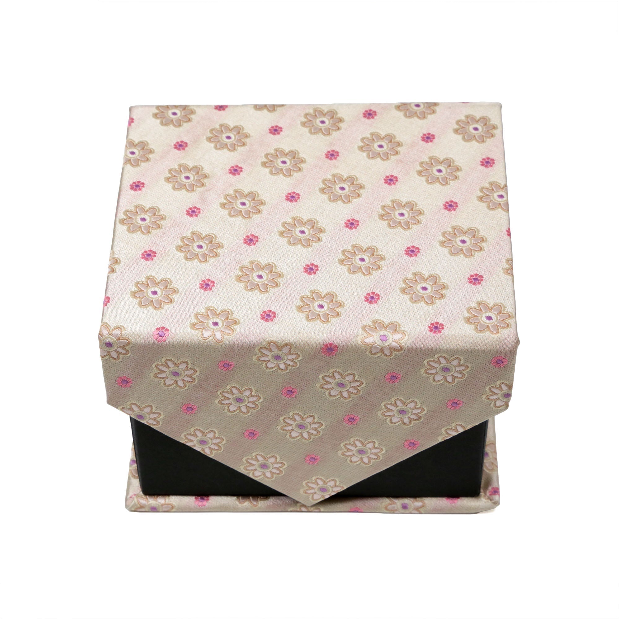 Men's Beige/Pink Floral Grid Geometric Pattern Design 4-pc Necktie Box Set-1