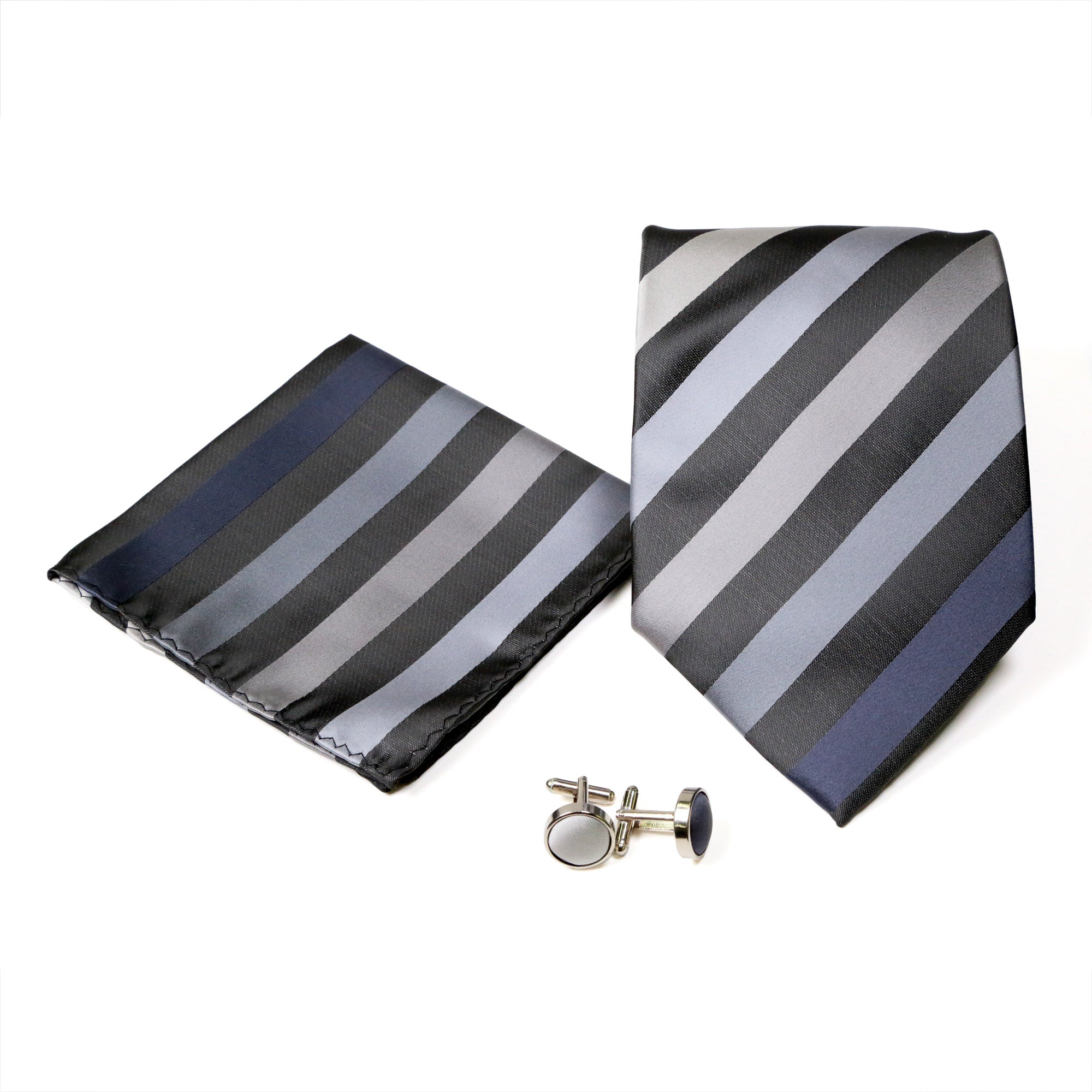 Men's Classic Black-Blue Striped Design 4-pc Necktie Box Set-0