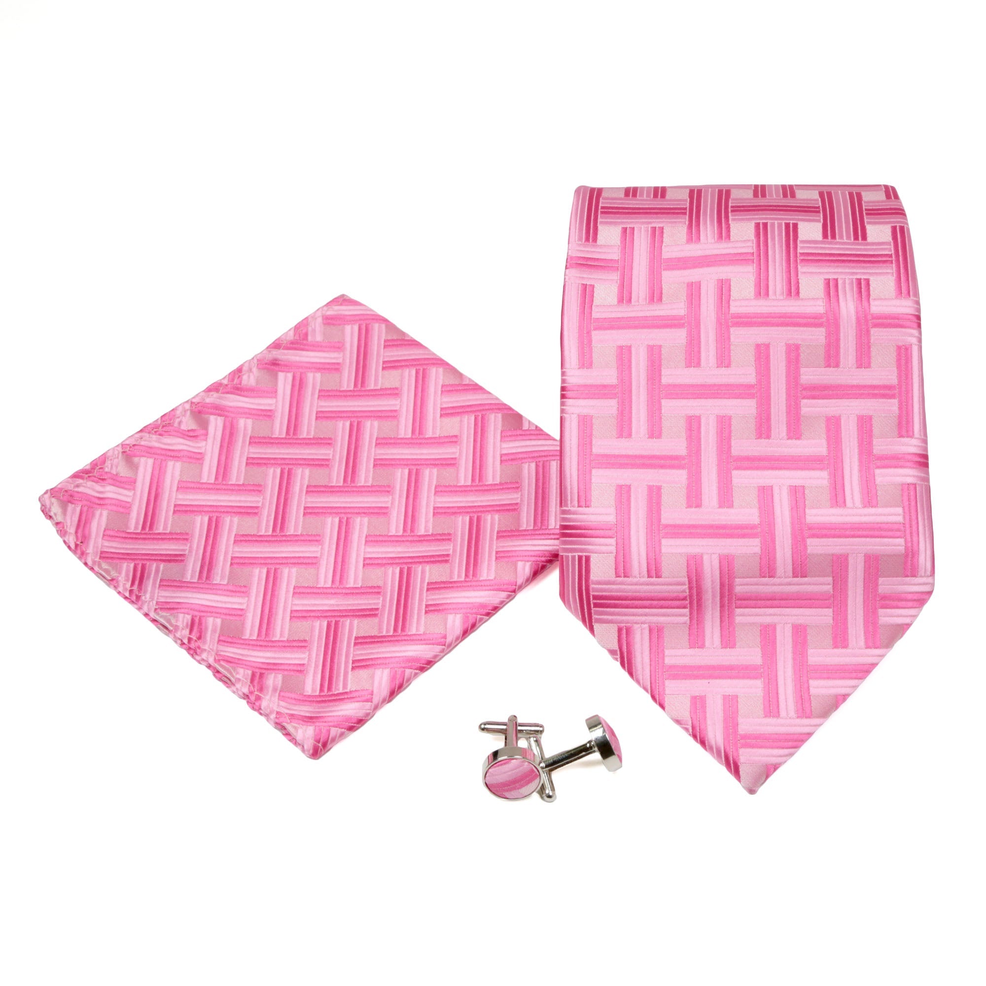 Men's Pink/Pink Geometric Pattern Design 4-pc Necktie Box Set-0