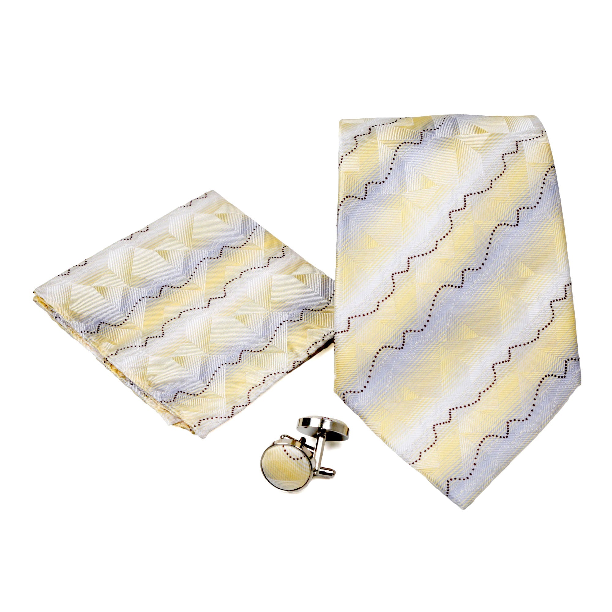 Men's Yellow Geometric Pattern Design 4-pc Necktie Box Set-0