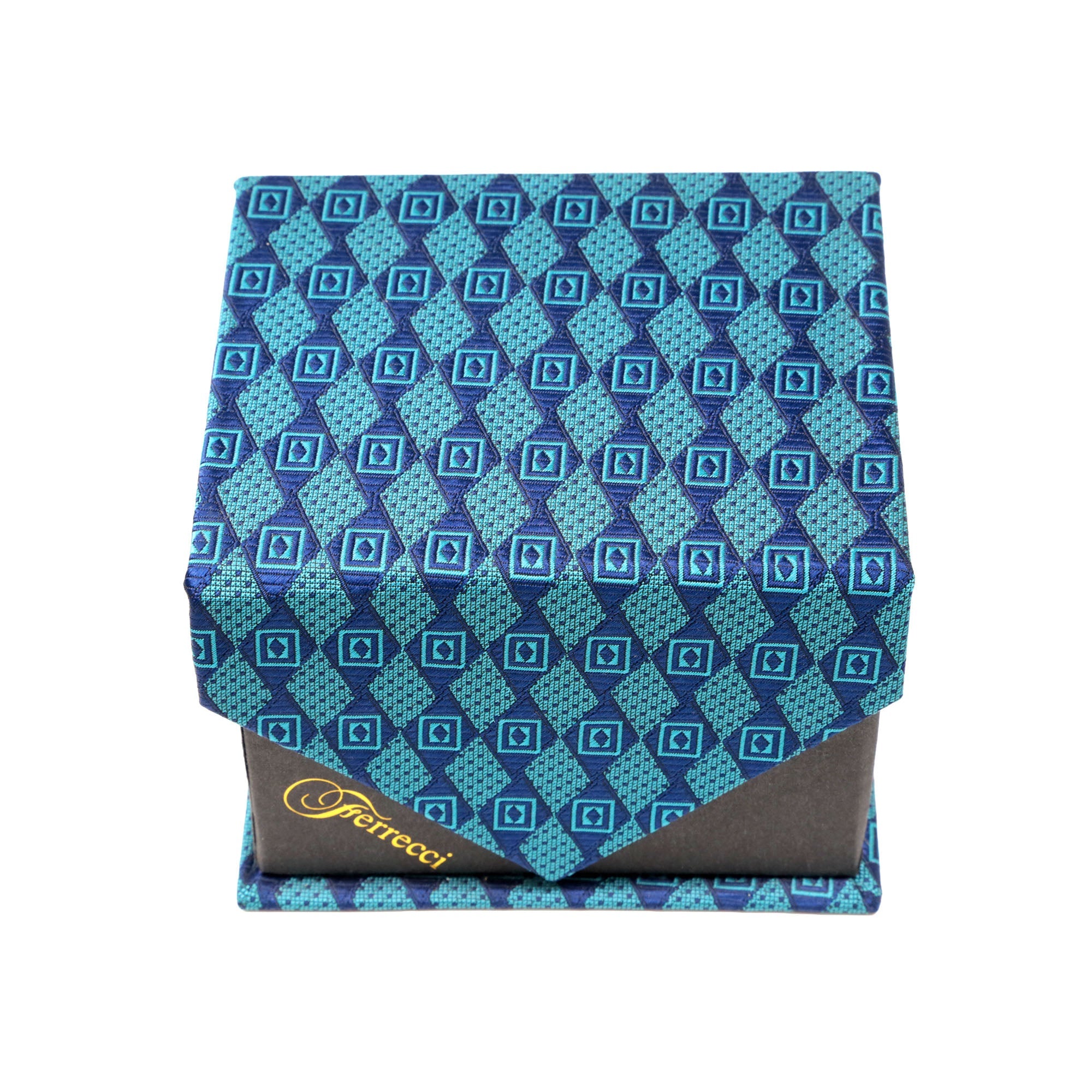 Men's Blue Squared Pattern Design 4-pc Necktie Box Set-1