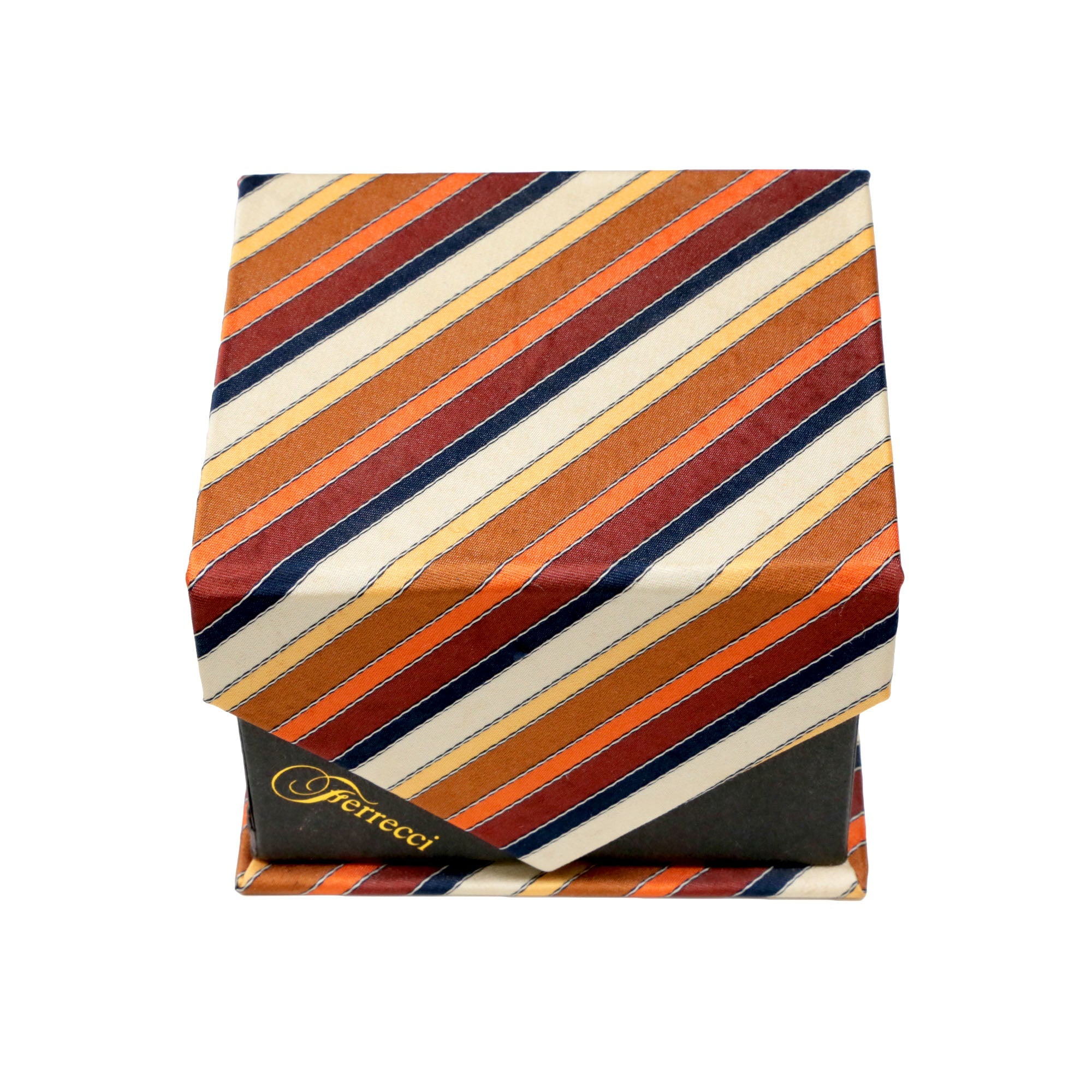 Men's Orange-Brown Striped Geometric Pattern Design 4-pc Necktie Box Set-1