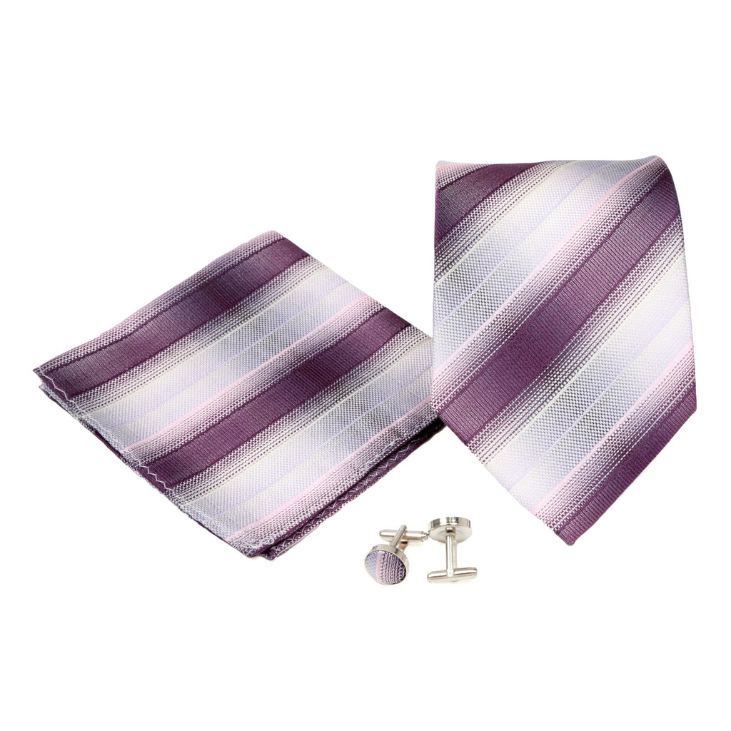 Men's Burgundy-White Striped Pattern Design 4-pc Necktie Box Set-0