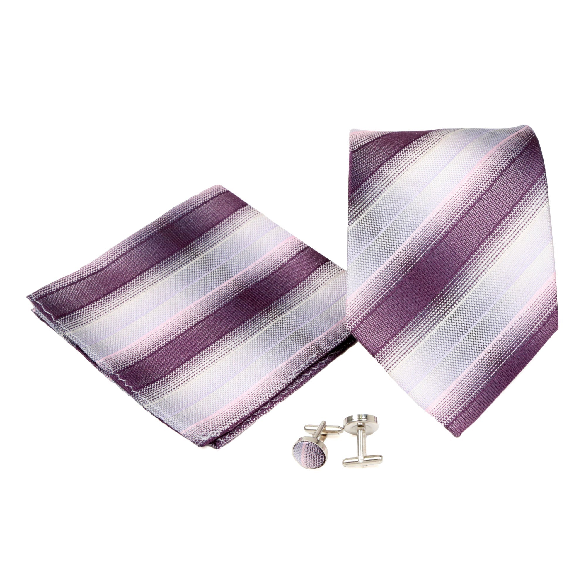 Men's Burgundy-White Striped Pattern Design 4-pc Necktie Box Set-0
