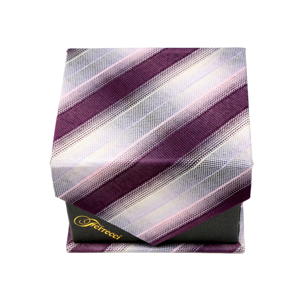 Men's Burgundy-White Striped Pattern Design 4-pc Necktie Box Set-1
