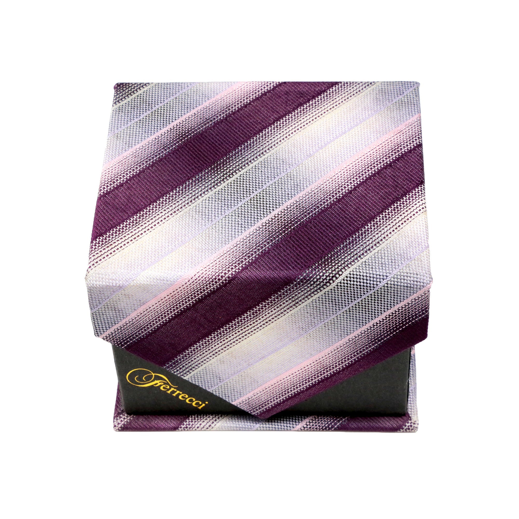 Men's Burgundy-White Striped Pattern Design 4-pc Necktie Box Set-1