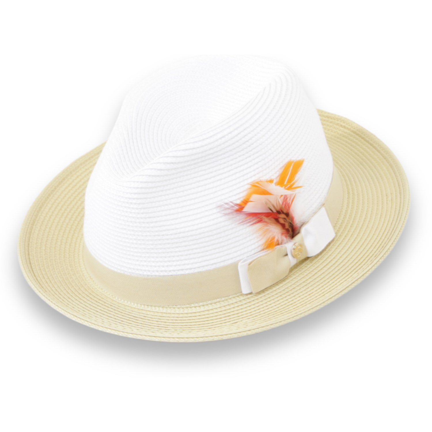 Tapa Crushable Straw Hat Fedora in Two Tone Beige-White-0