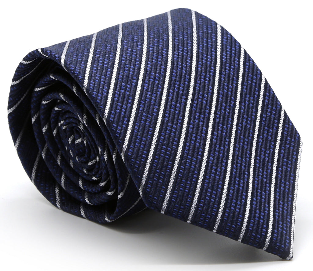 Mens Dads Classic Navy Striped Pattern Business Casual Necktie & Hanky Set C-2-0