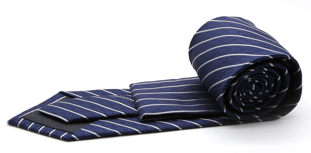 Mens Dads Classic Navy Striped Pattern Business Casual Necktie & Hanky Set C-2-1
