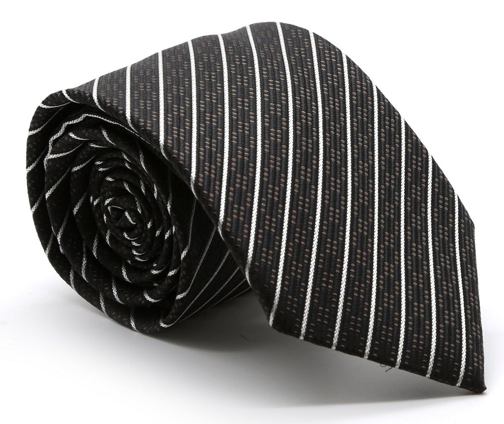 Mens Dads Classic Black Striped Pattern Business Casual Necktie & Hanky Set C-3-0