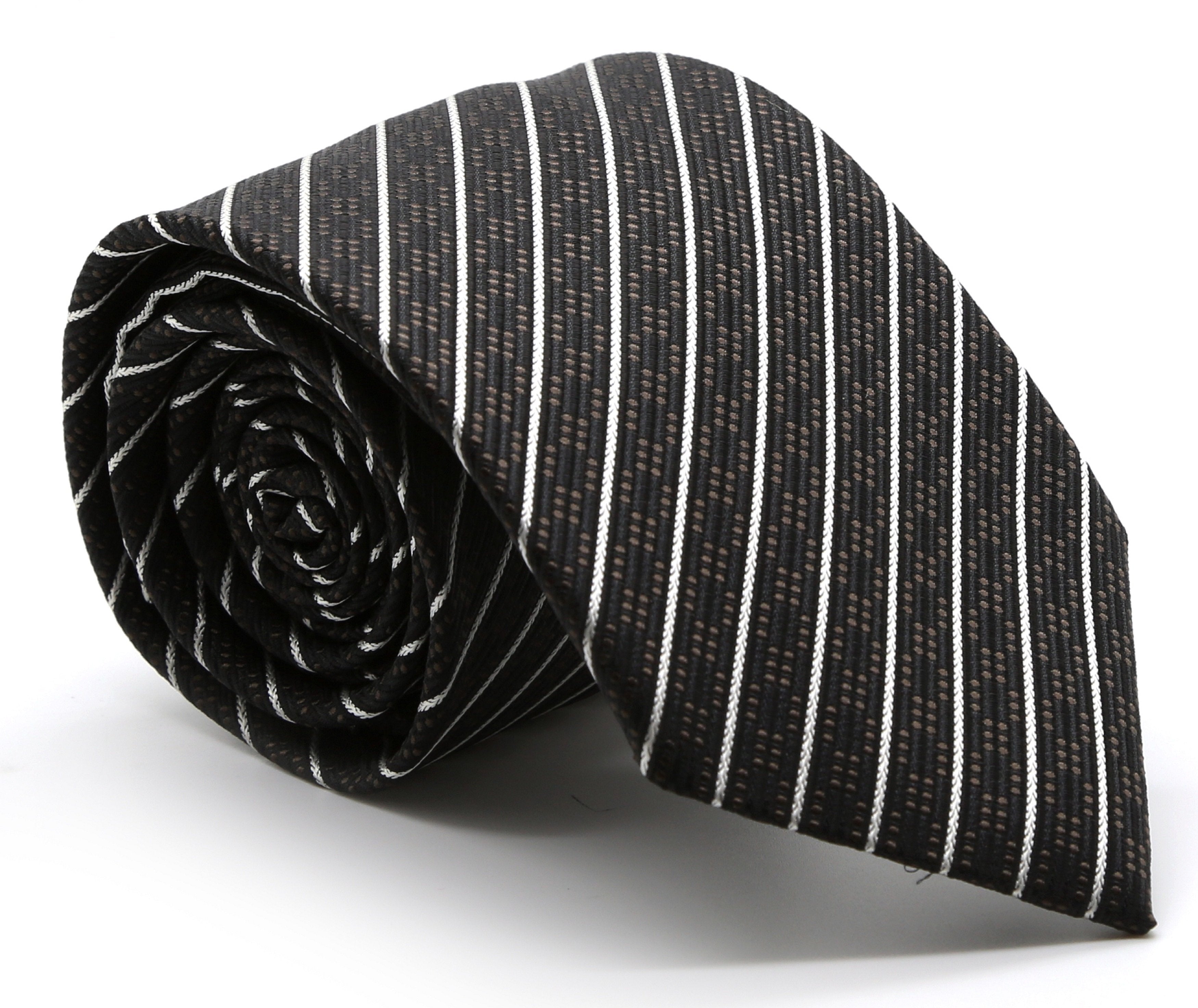 Mens Dads Classic Black Striped Pattern Business Casual Necktie & Hanky Set C-3-0