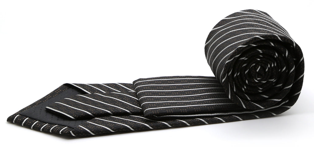 Mens Dads Classic Black Striped Pattern Business Casual Necktie & Hanky Set C-3-1