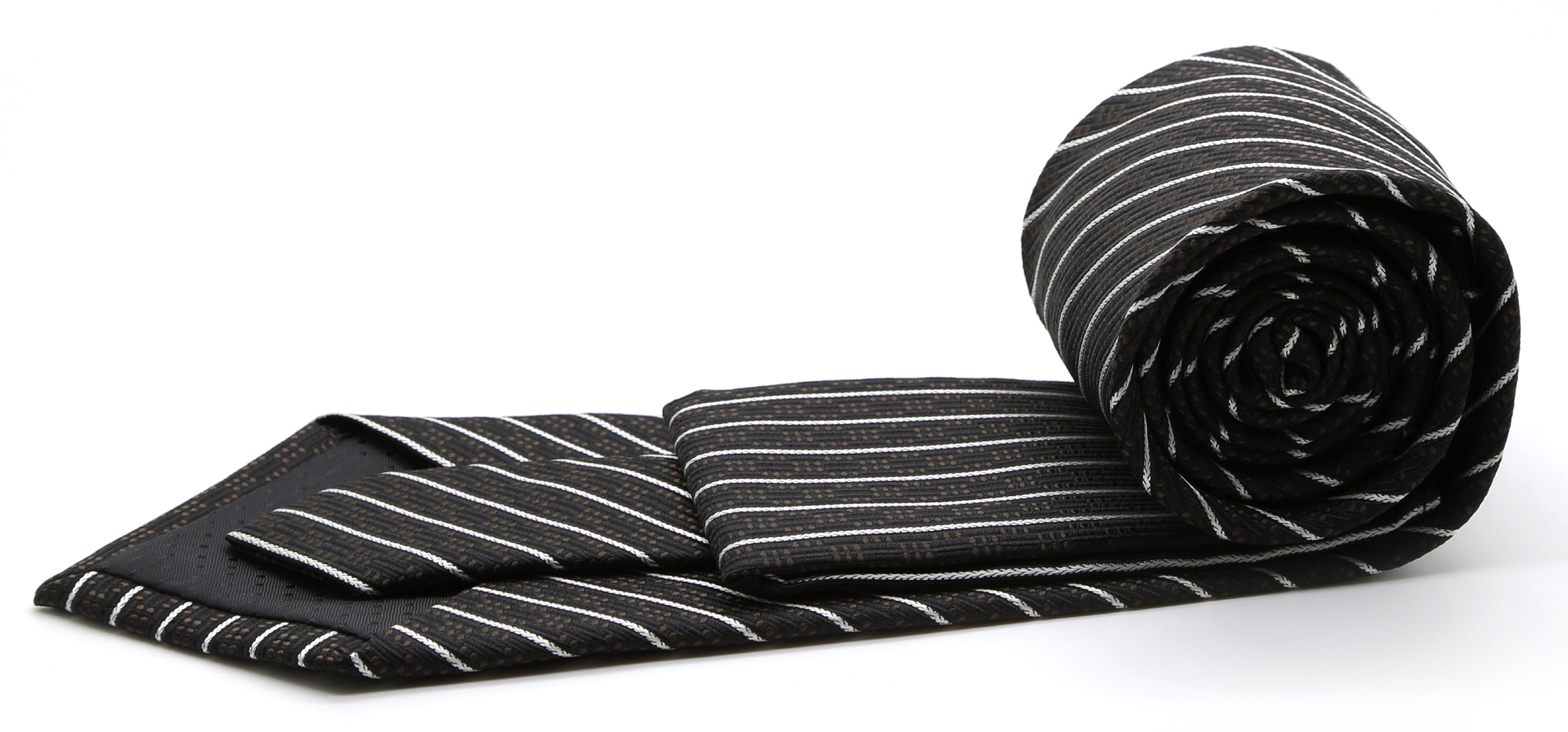 Mens Dads Classic Black Striped Pattern Business Casual Necktie & Hanky Set C-3-1