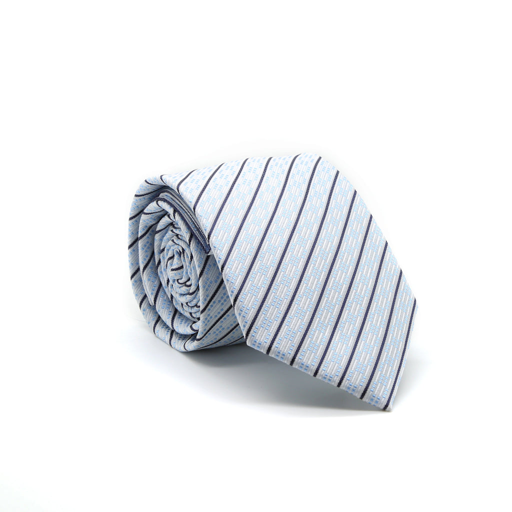 Ferrecci Mens White/Blue Striped Necktie with Handkerchief Set-0