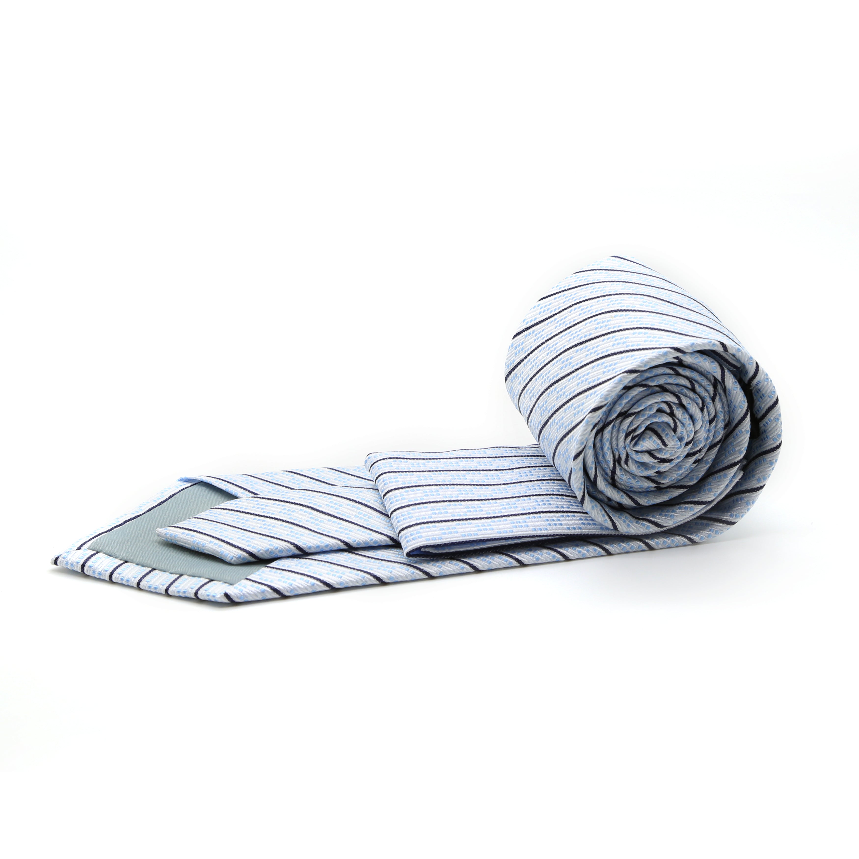 Ferrecci Mens White/Blue Striped Necktie with Handkerchief Set-1