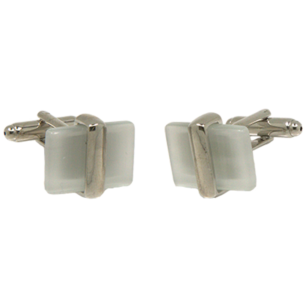Men’s Silvertone Square Pearl Gemstone Cufflinks-0