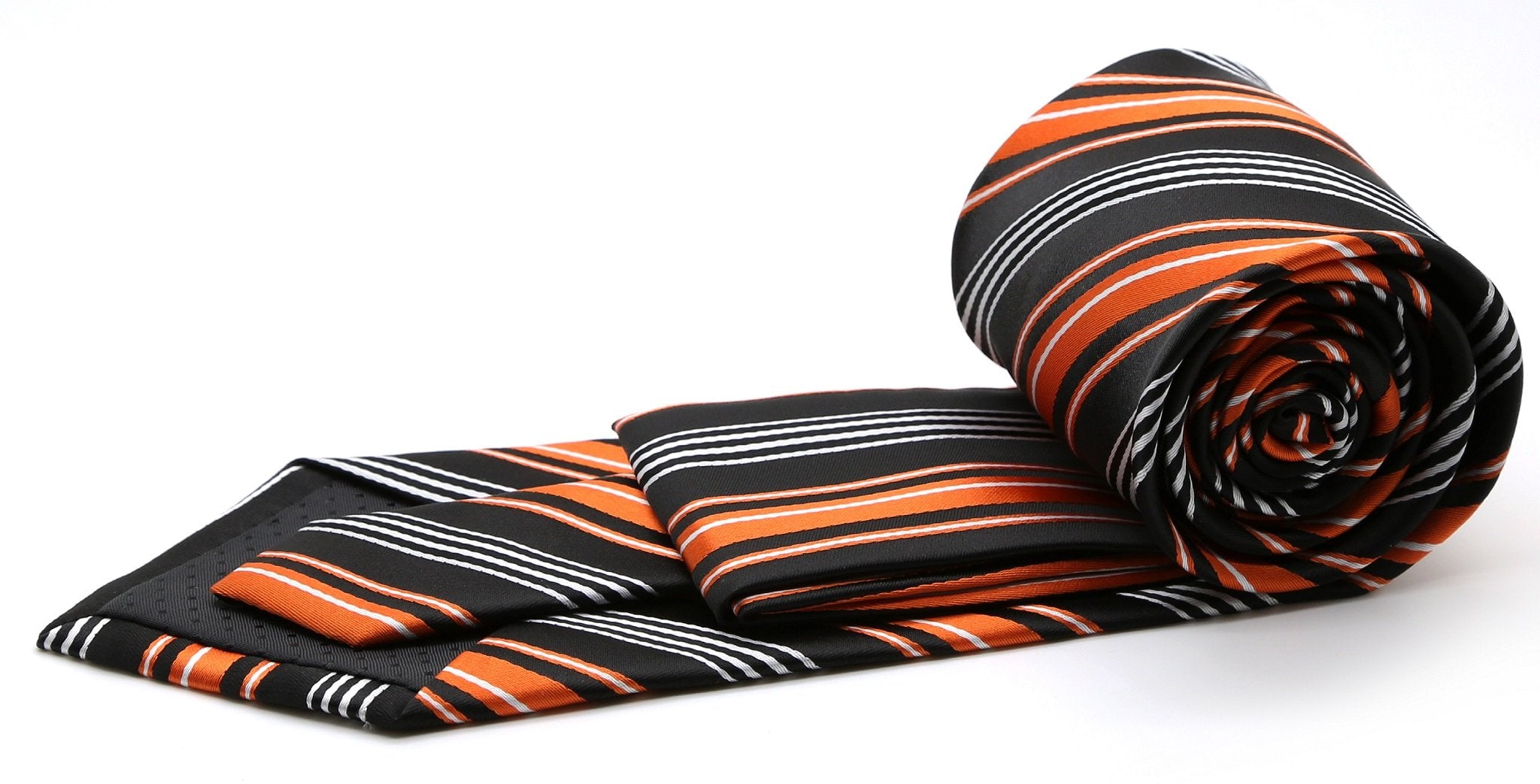 Mens Dads Classic Black Orange Striped Pattern Business Casual Necktie & Hanky Set D-4-1