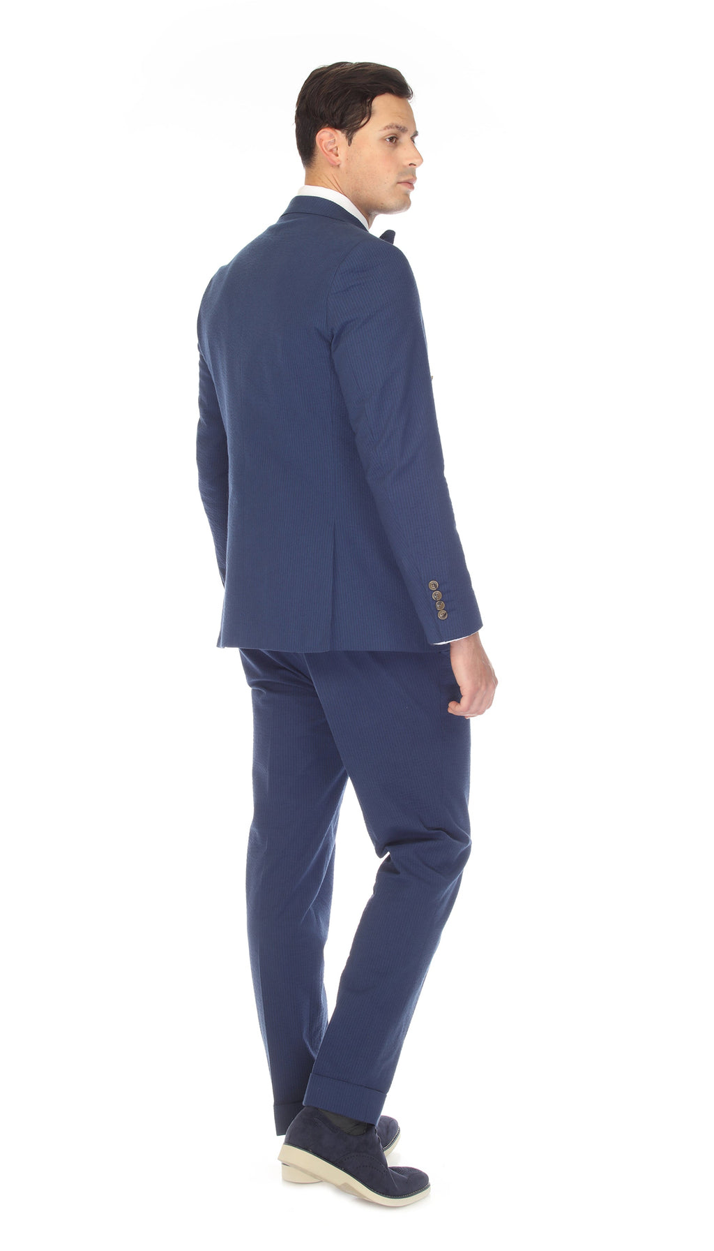 Men's Navy Double Breasted Slim Fit Seersucker Suit-4