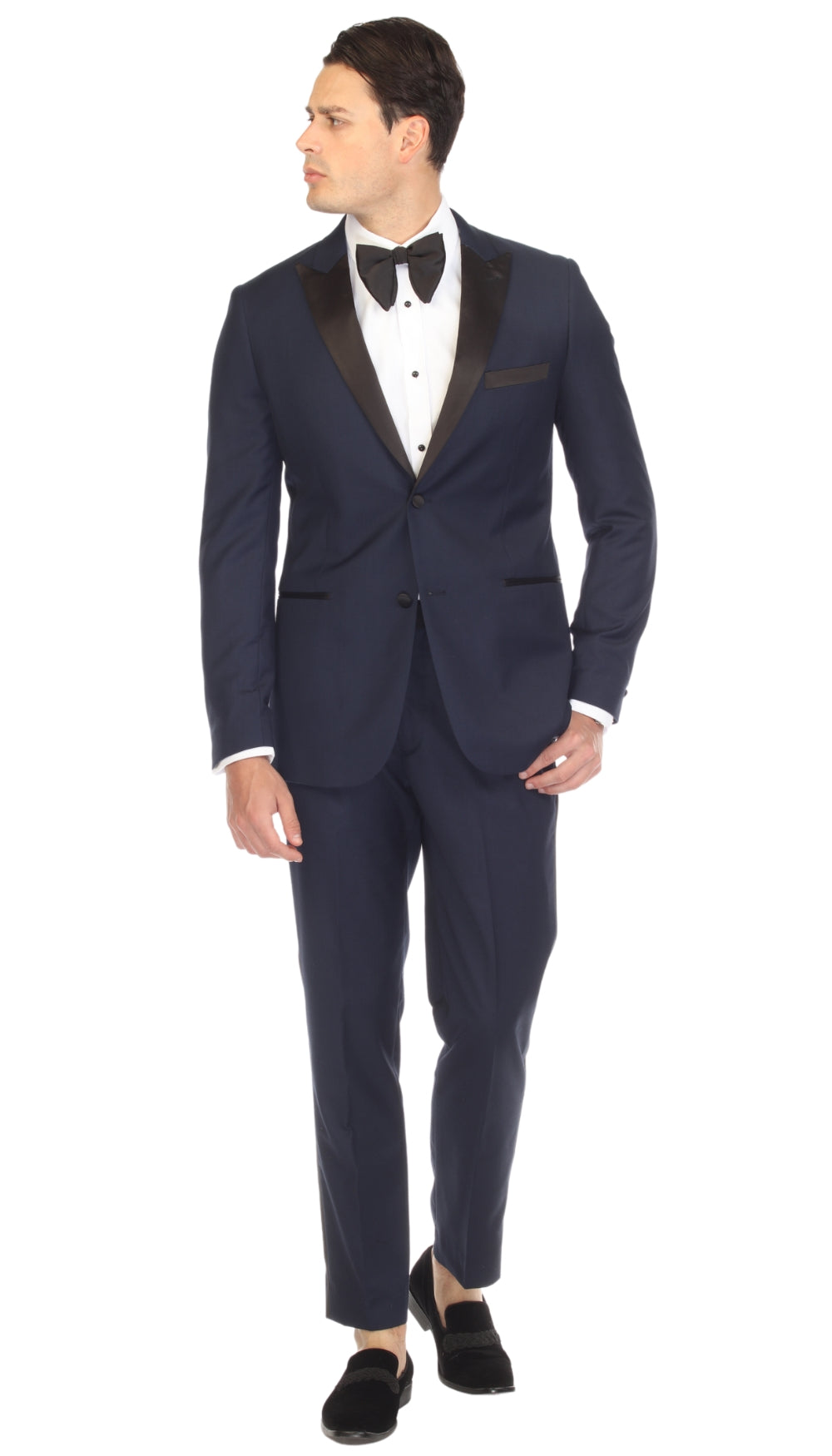 Debonair Navy Slim Fit Peak Lapel 2 Piece Tuxedo Suit Set-4