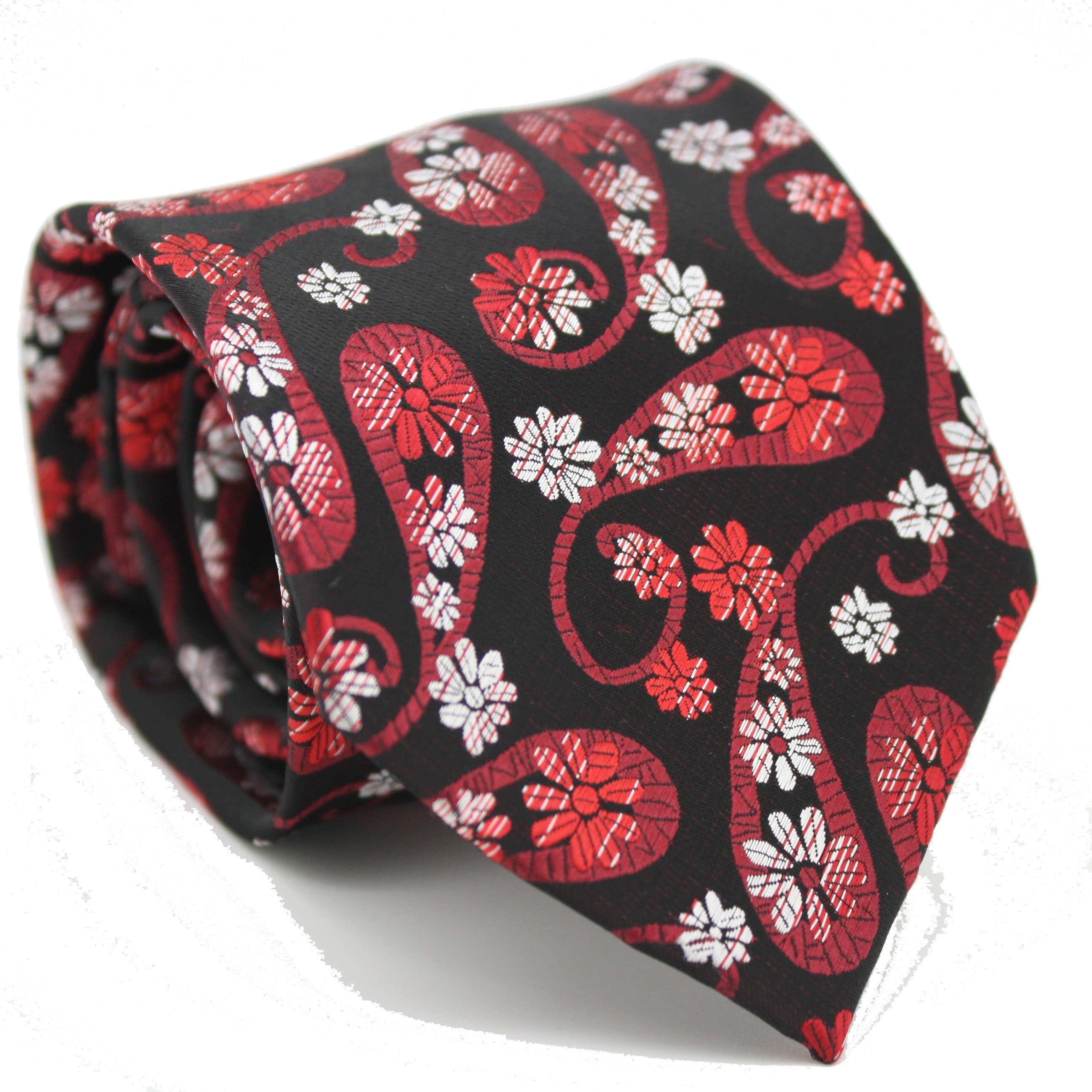 Mens Dads Classic Red Floral Pattern Business Casual Necktie & Hanky Set DF-7-0