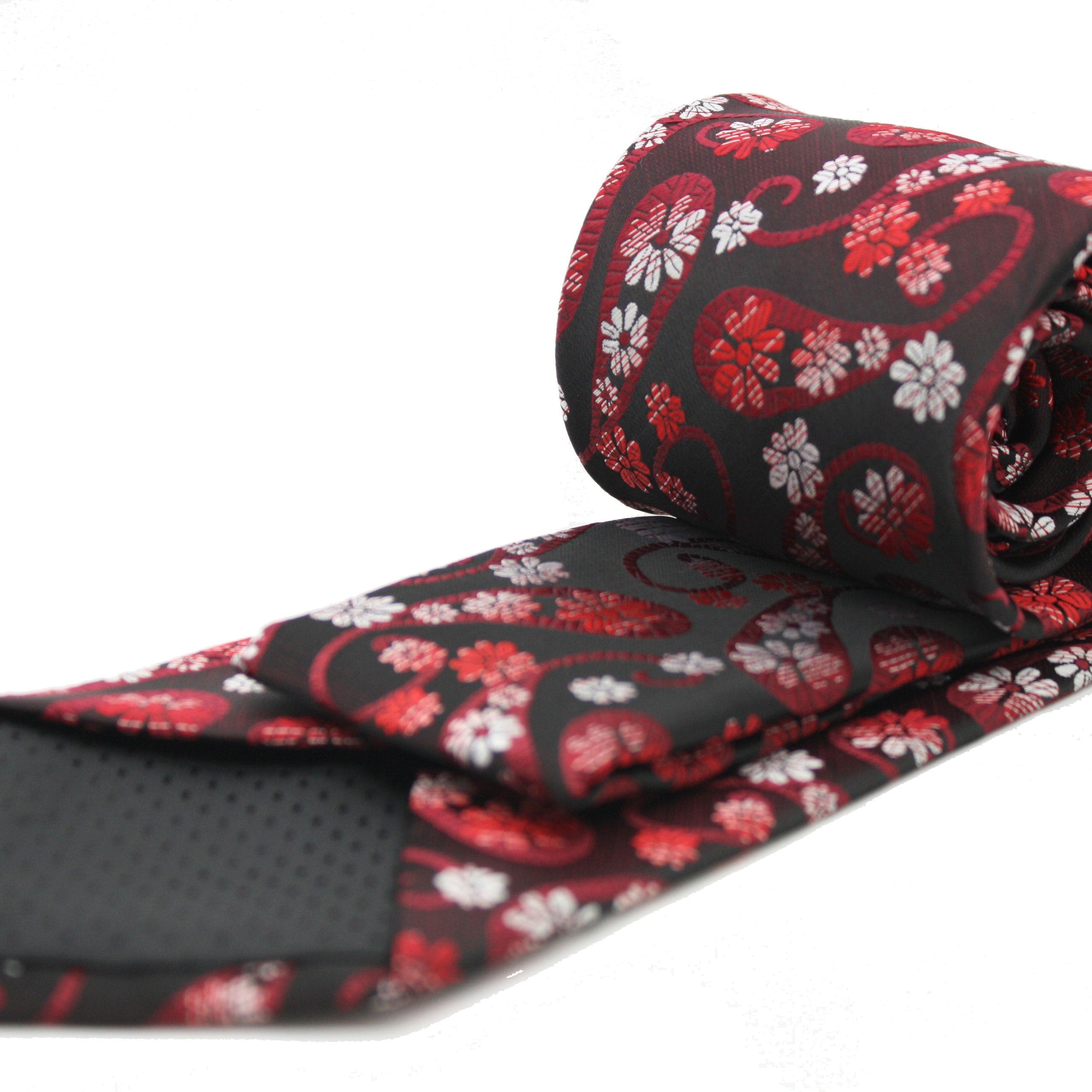 Mens Dads Classic Red Floral Pattern Business Casual Necktie & Hanky Set DF-7-1