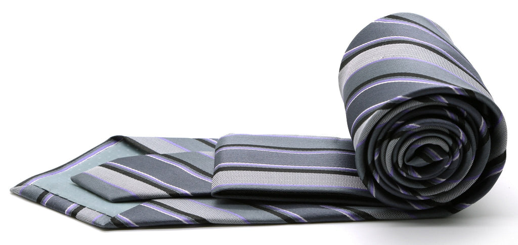 Mens Dads Classic Grey Striped Pattern Business Casual Necktie & Hanky Set DO-4-1