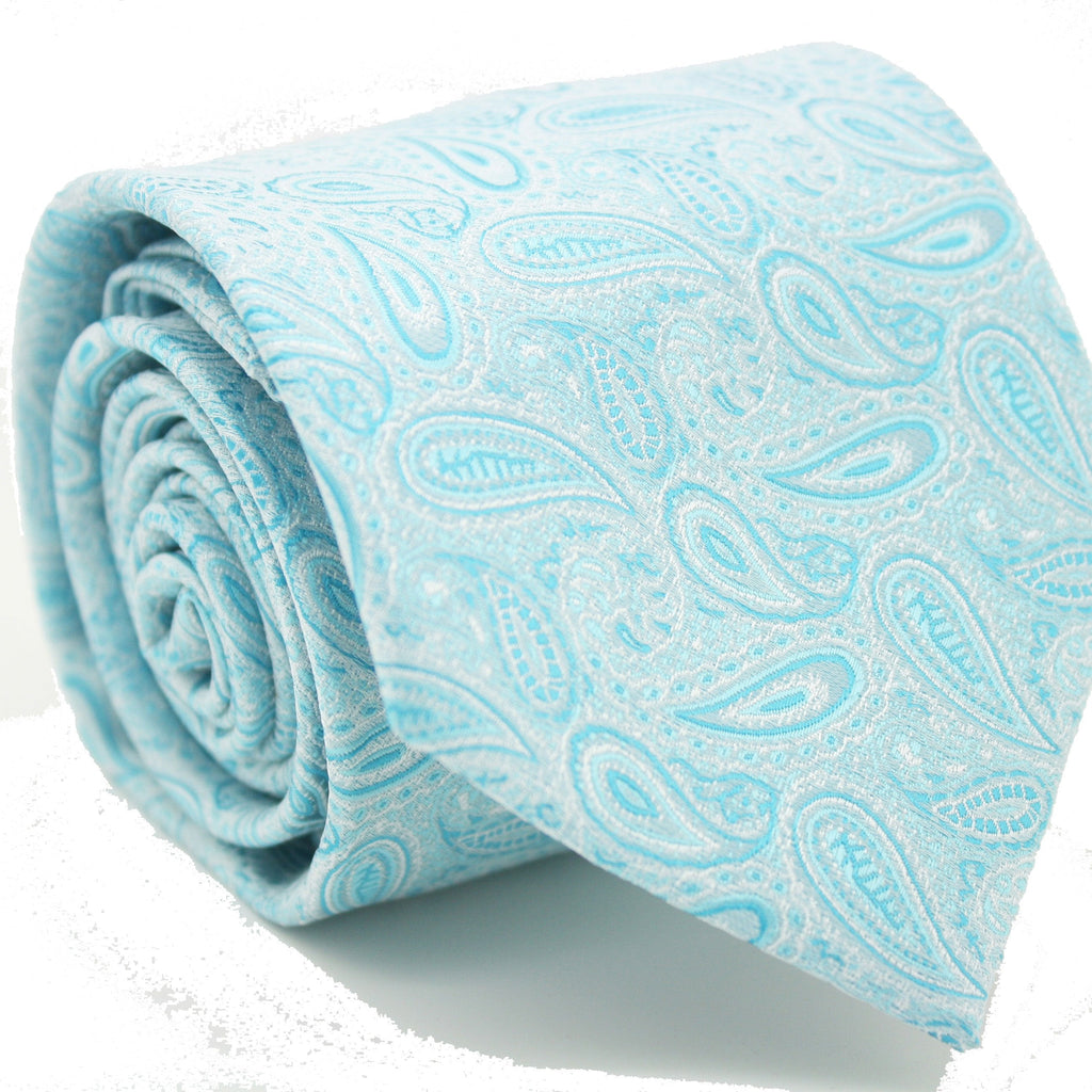 Mens Dads Classic Turquoise Paisley Pattern Business Casual Necktie & Hanky Set EF-1-0