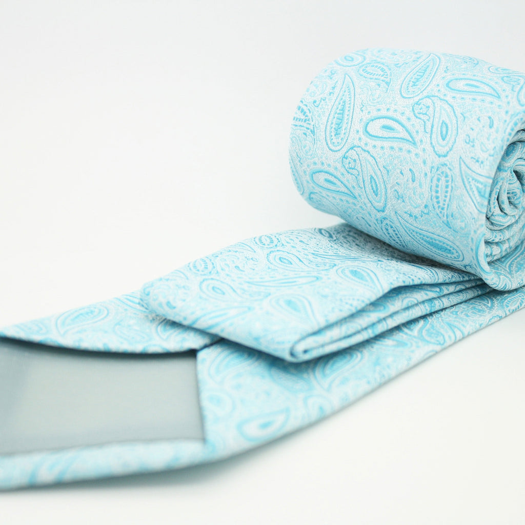 Mens Dads Classic Turquoise Paisley Pattern Business Casual Necktie & Hanky Set EF-1-1