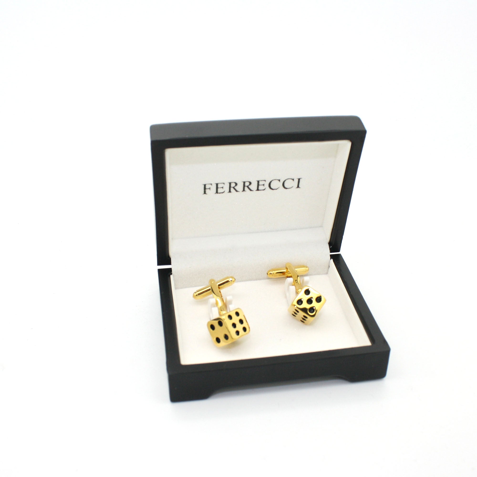 Goldtone Dice Cuff Links With Jewelry Box-1
